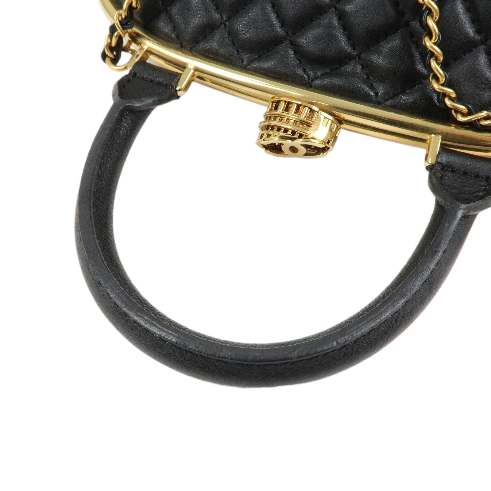 CHANEL Matelasse Lamb Skin Colosseum 2Way Bag Hand Bag Black