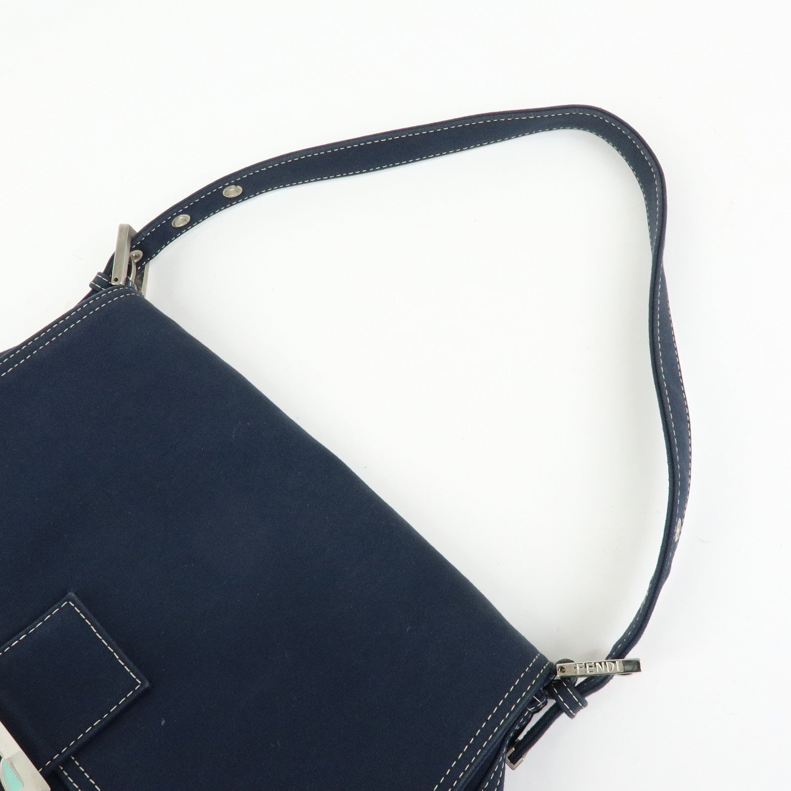 FENDI Mamma Baguette Canvas Shoulder Bag Navy 26325
