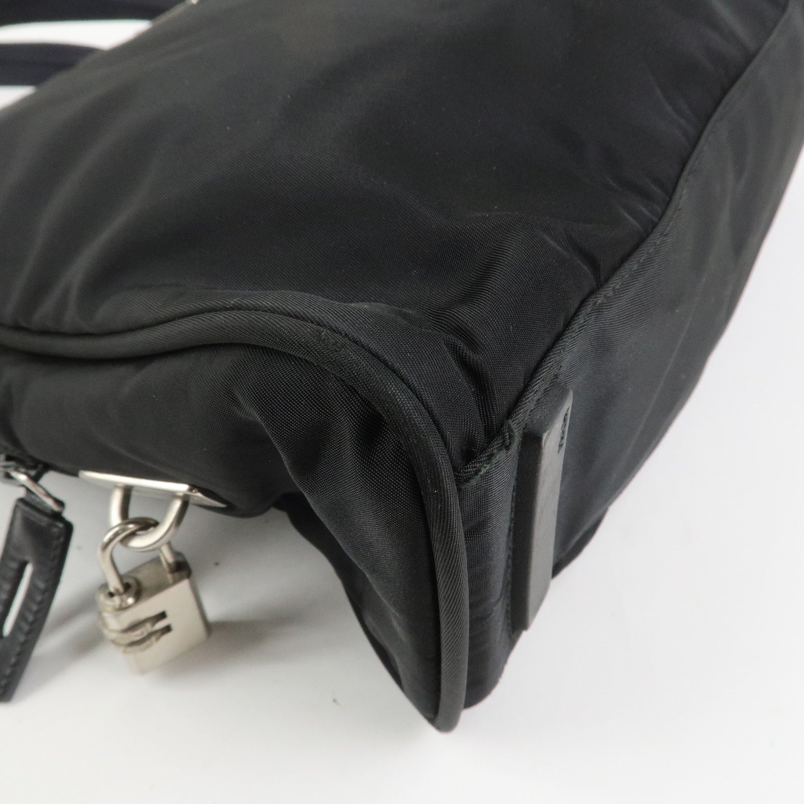 PRADA Triangle Logo Nylon Leather Shoulder Bag Hand Bag Black