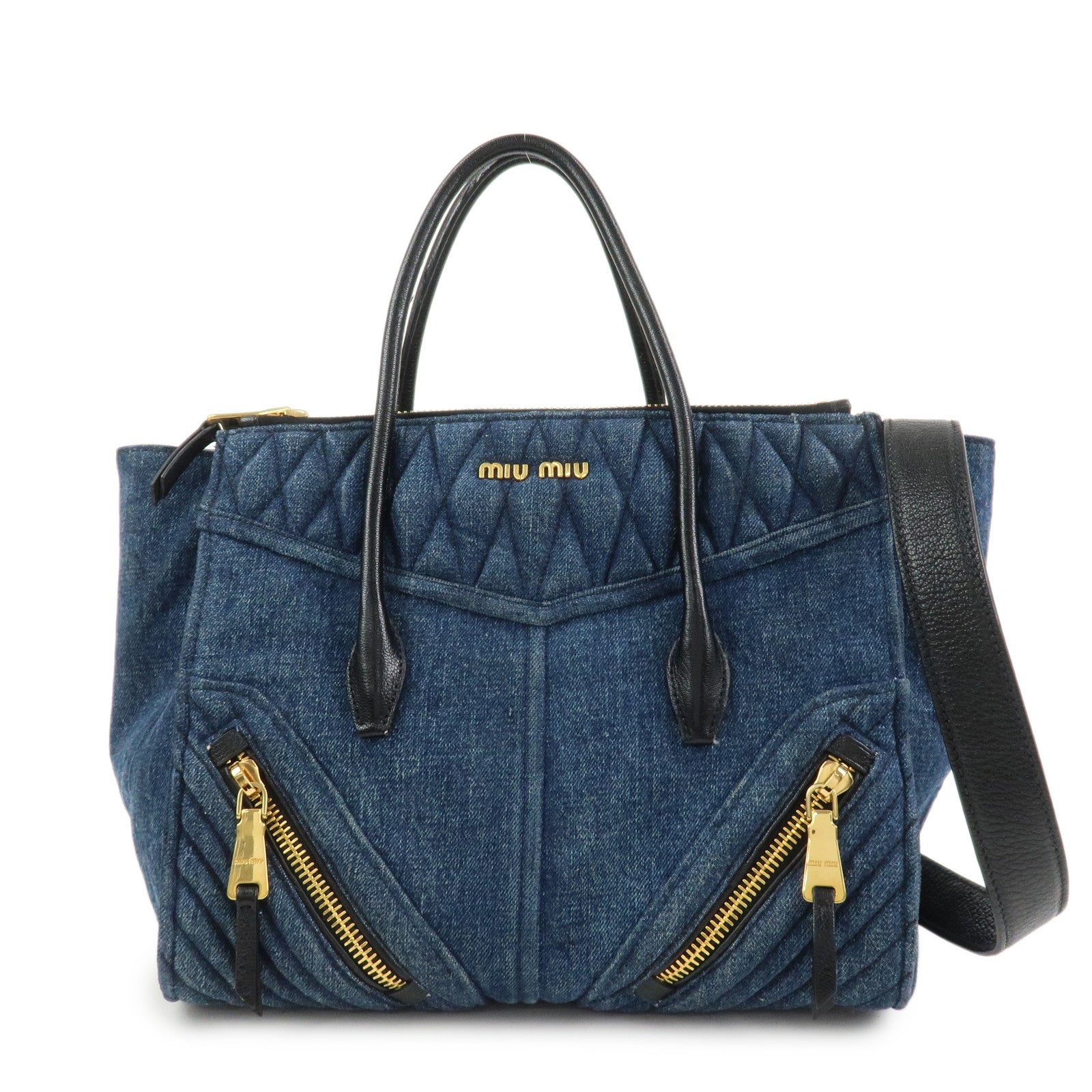MIU MIU Biker Denim 2Way Tote Bag Hand Bag Shoulder Bag Blue RN1031