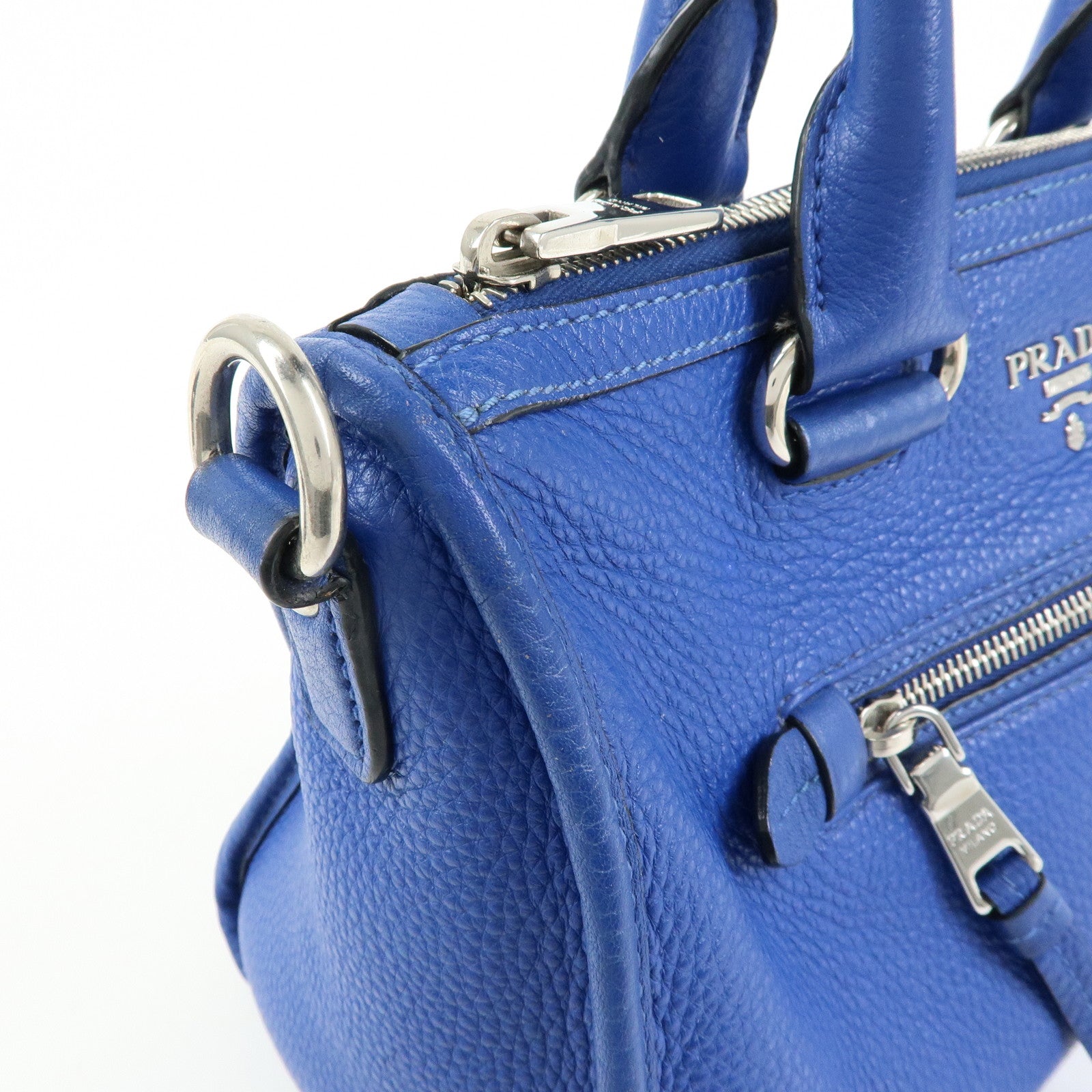 PRADA Vitello Dino Leather 2Way Bag Shoulder Bag Blue BL0805