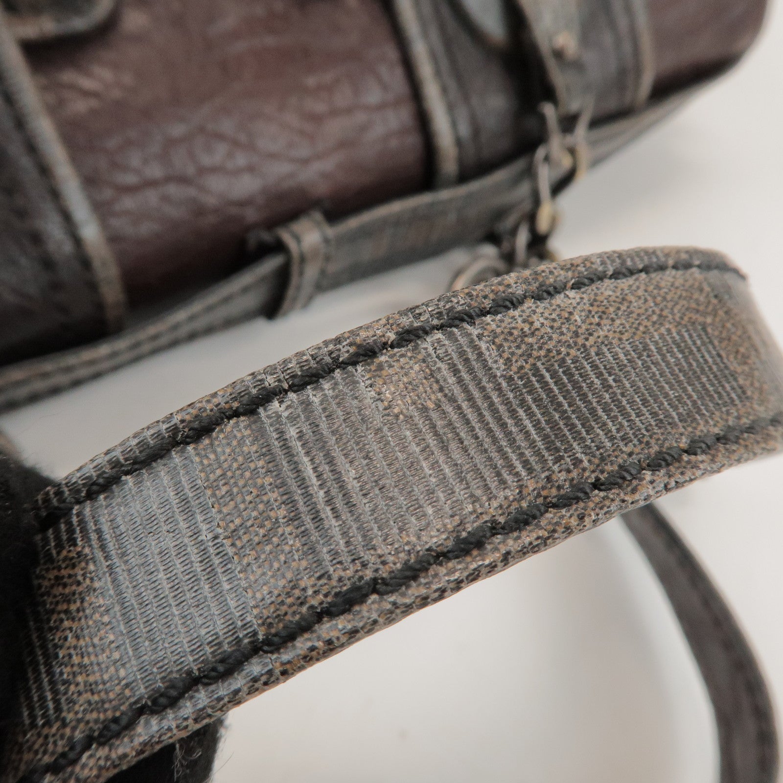 FENDI Zucca Leather PVC Coated Canvas B Bag Boston Bag Brown 8BN166