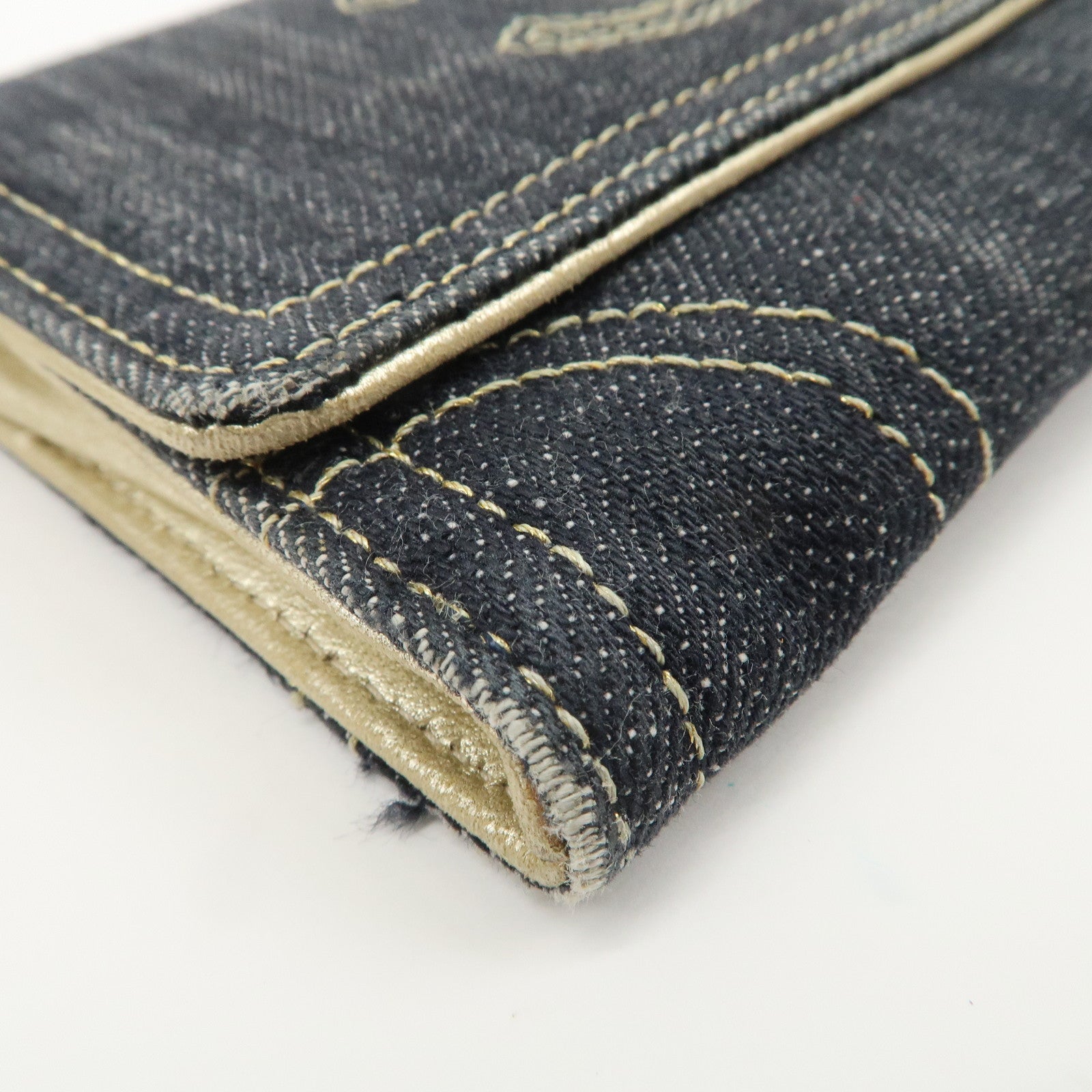 CHANEL COCO Mark Denim Bi-fold Compact Wallet Blue A31991