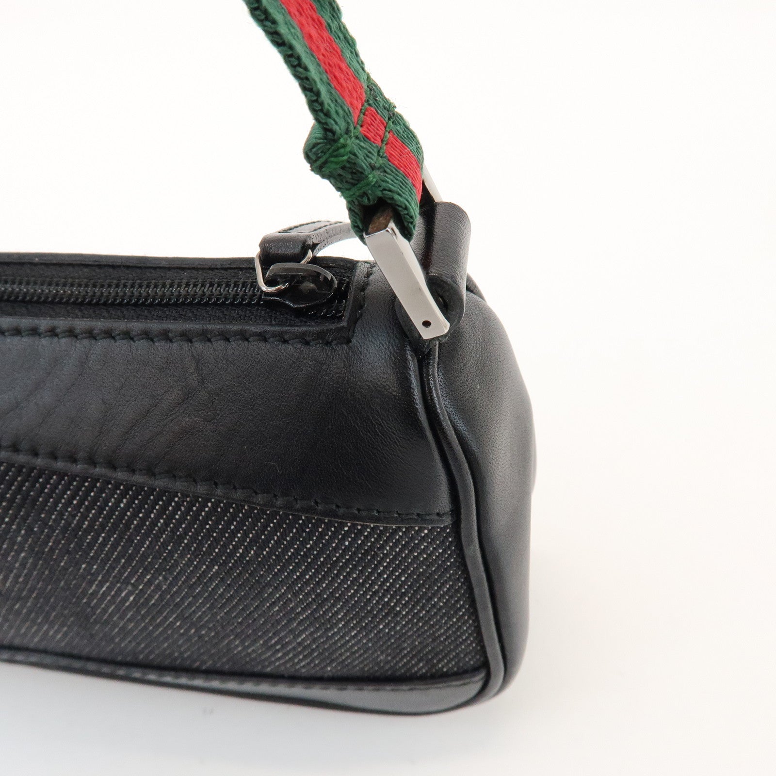 GUCCI Sherry Accessory Pouch Leather Canvas Hand Bag Black 92820