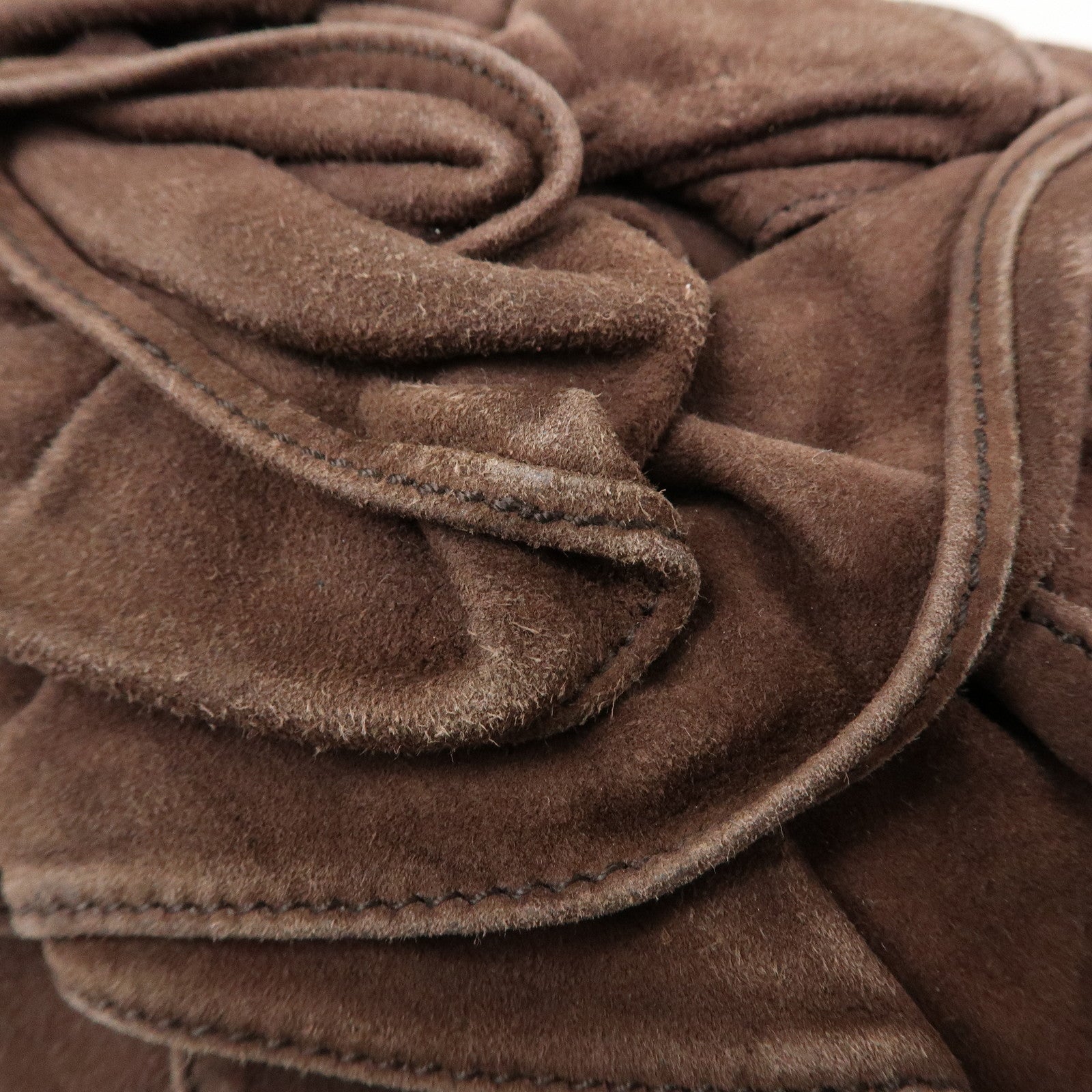 SAINT LAURENT PARIS YSL Naja Flower Suede Shoulder Bag Brown