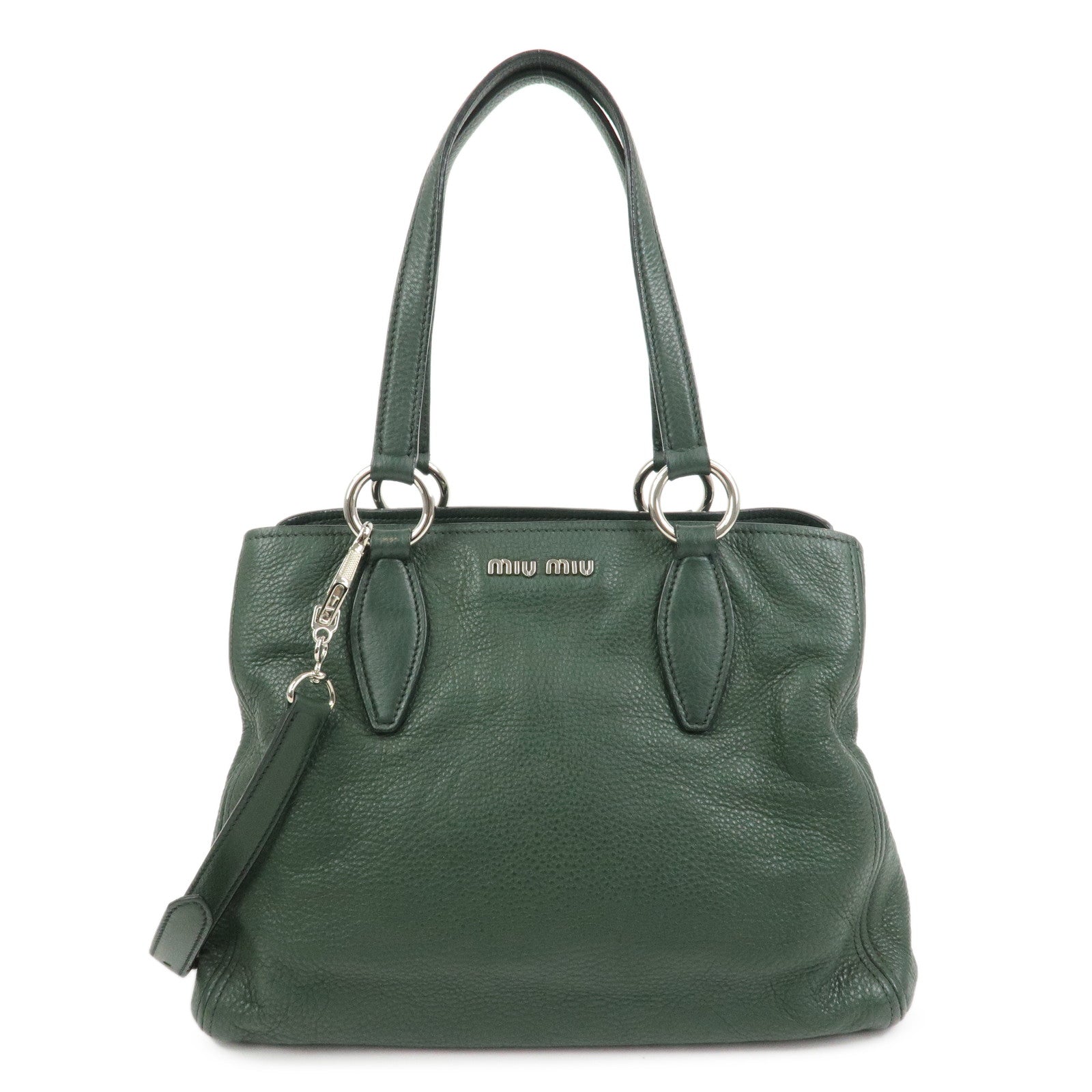 MIU MIU Logo Leather 2Way Bag Hand Bag Shoulder Bag Moss Green
