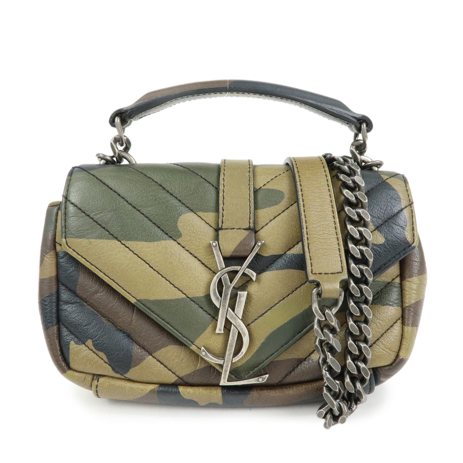 SAINT LAURENT PARIS College Mini Chain Shoulder Hand Bag Camouflage