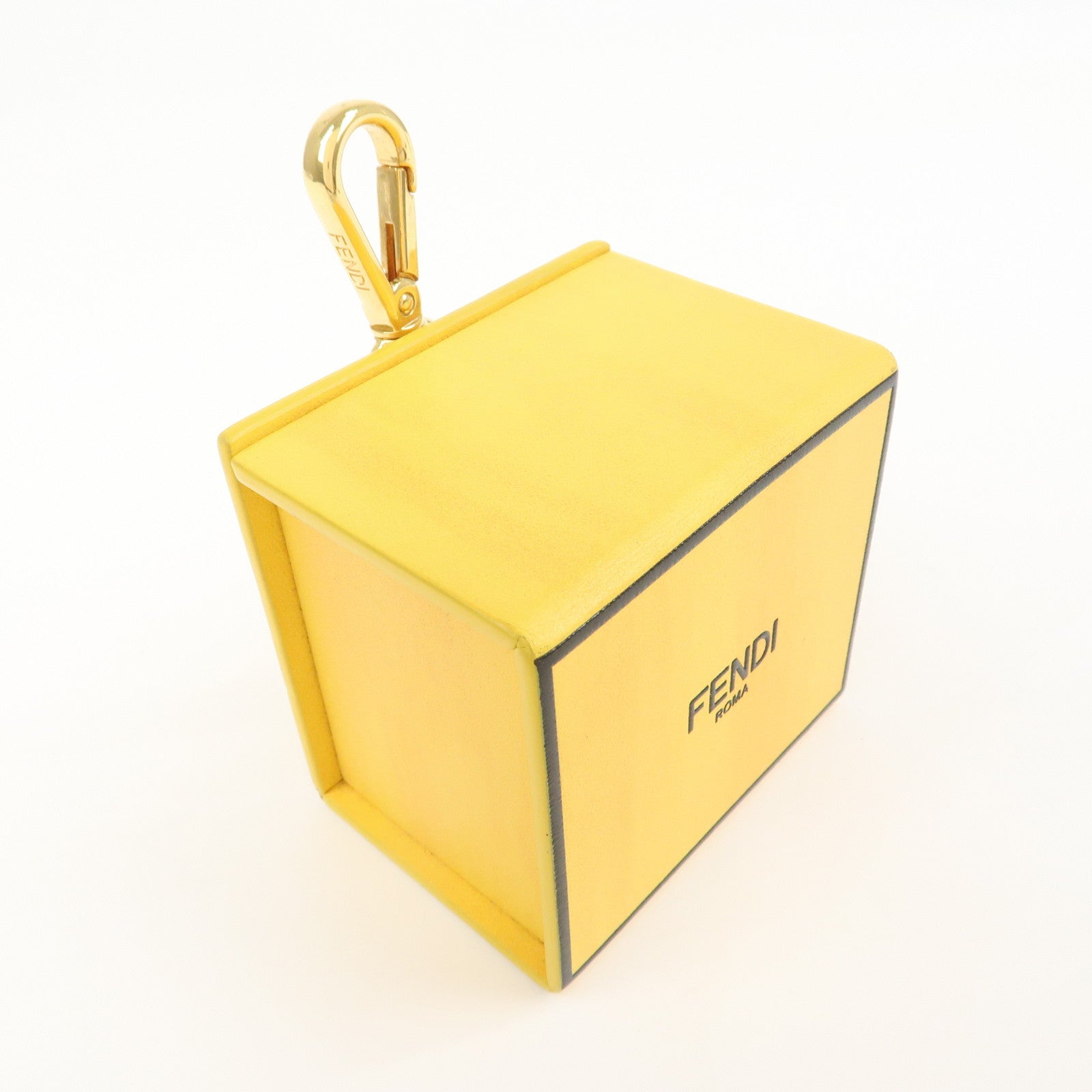 FENDI Logo Leather Mini Box Bag Charm Key Holder Yellow 7AR894