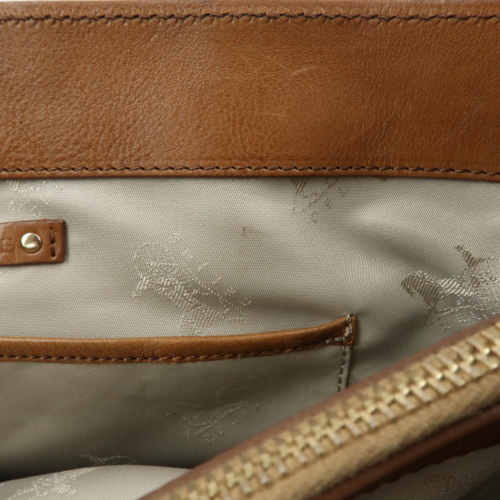 CELINE Logo Leather Boogie Bag Hand Bag Tote Bag Brown