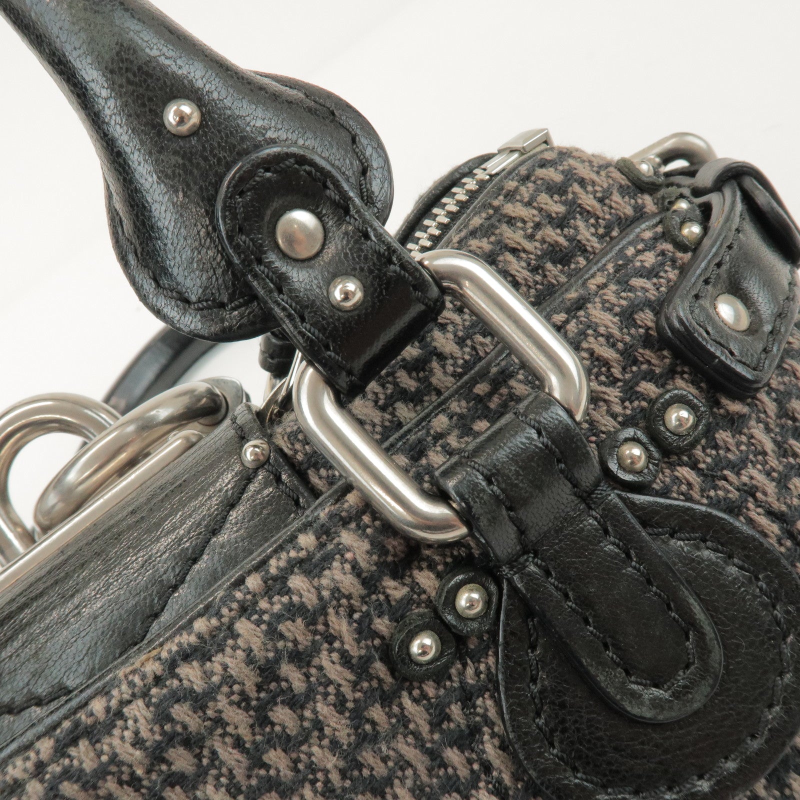 Chloe Paddington Mini Tweed Leather Hand Bag Black Brown