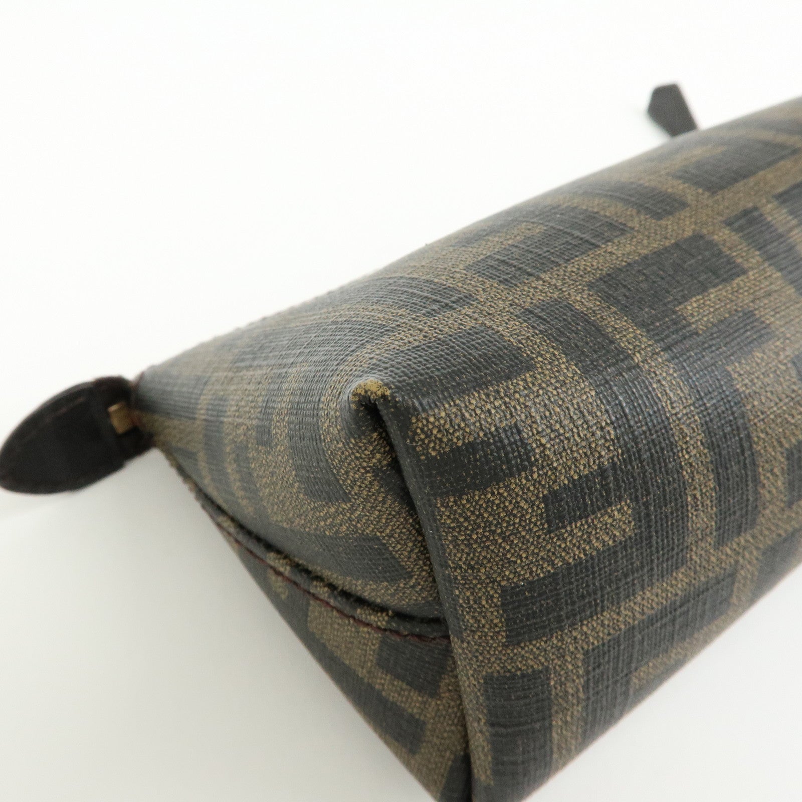 FENDI Zucca PVC Leather Cosmetic Pouch Brown Black 7N0074