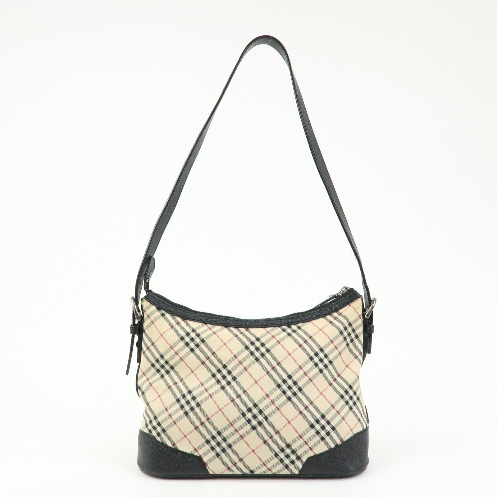 BURBERRY Nova Plaid Canvas Leather Shoulder Bag Beige Black