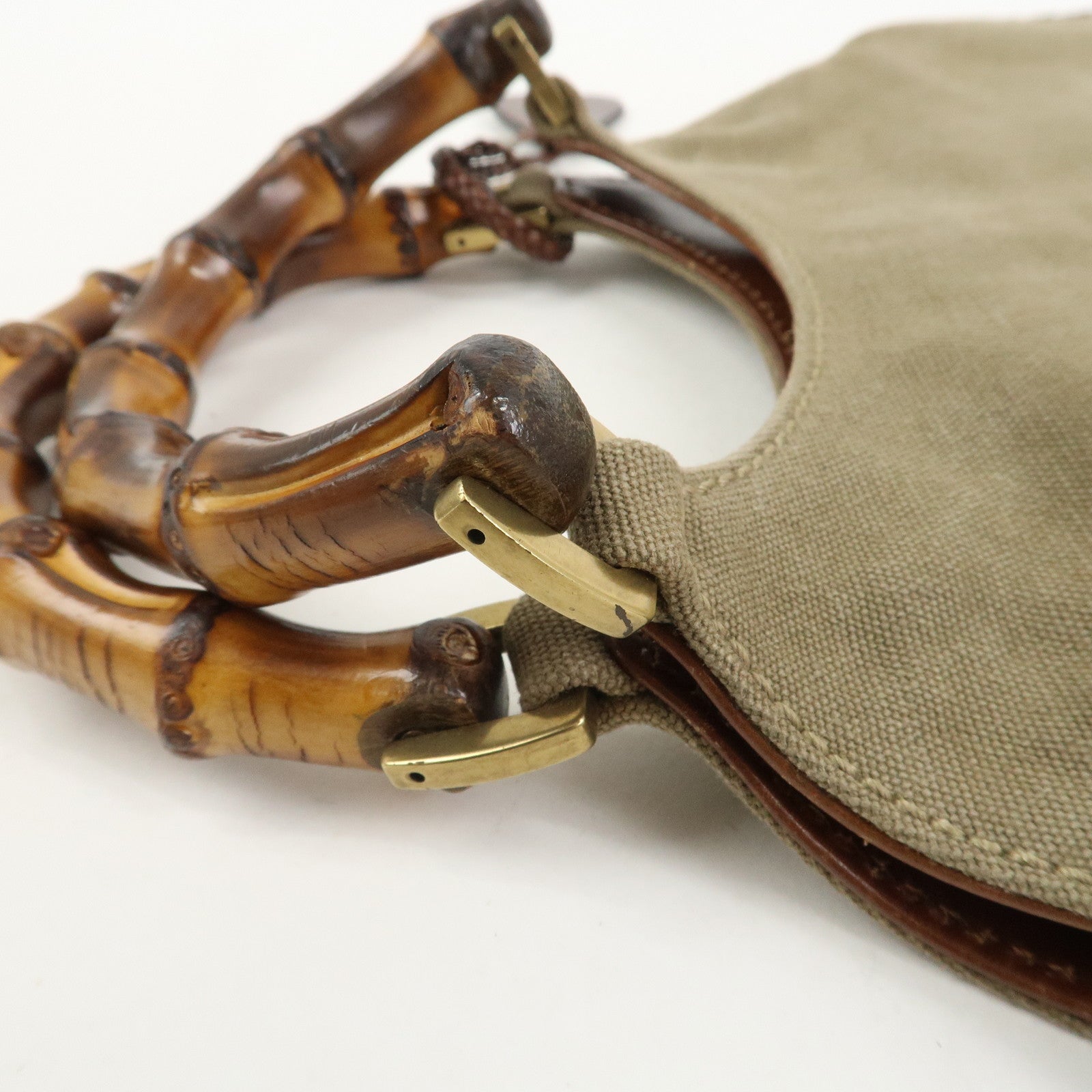 GUCCI Bamboo Canvas Leather Shoulder Bag Hand Bag Brown 109128