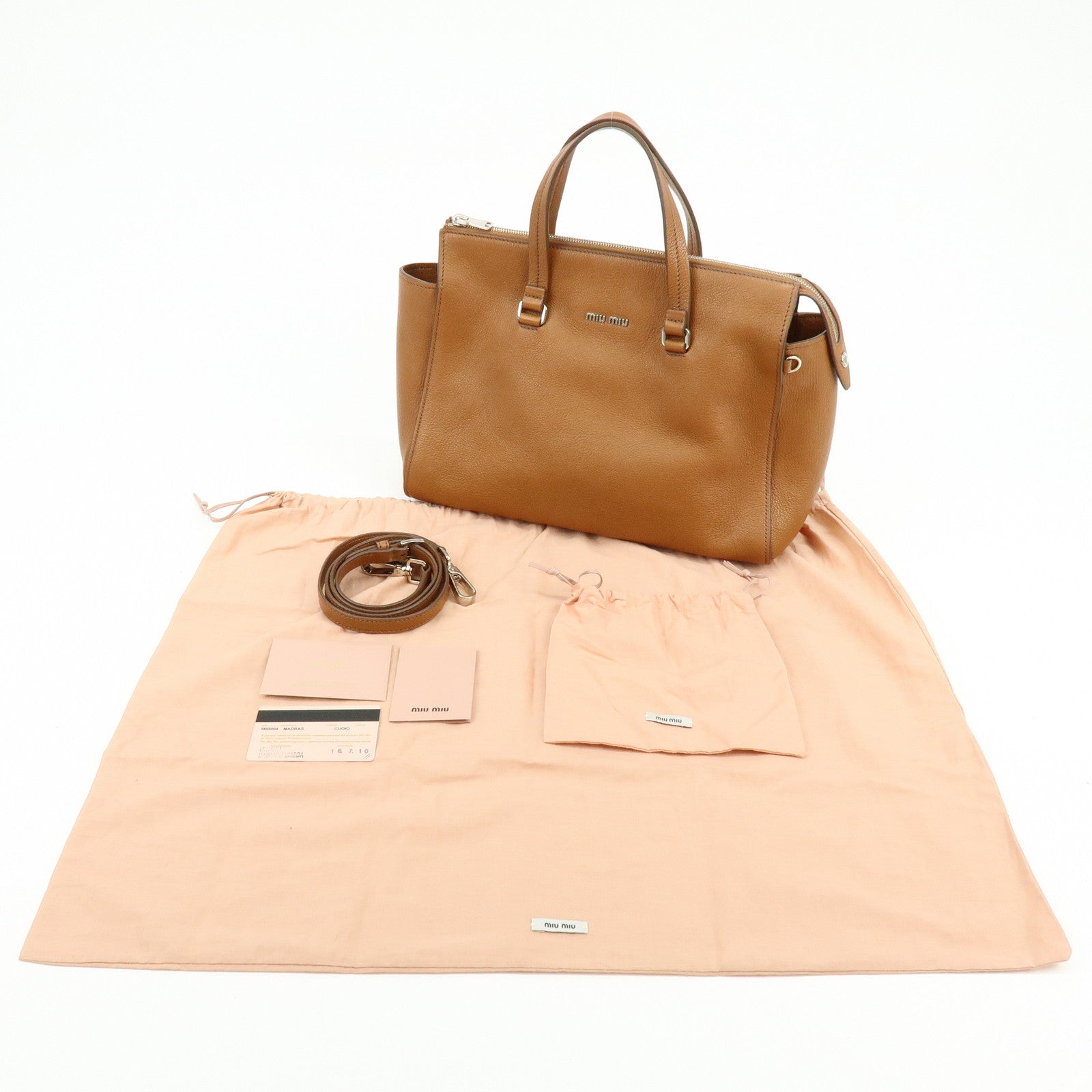 MIU MIU Madras Leather 2Way Bag Hand Bag Shoulder Bag Brown 5BB004