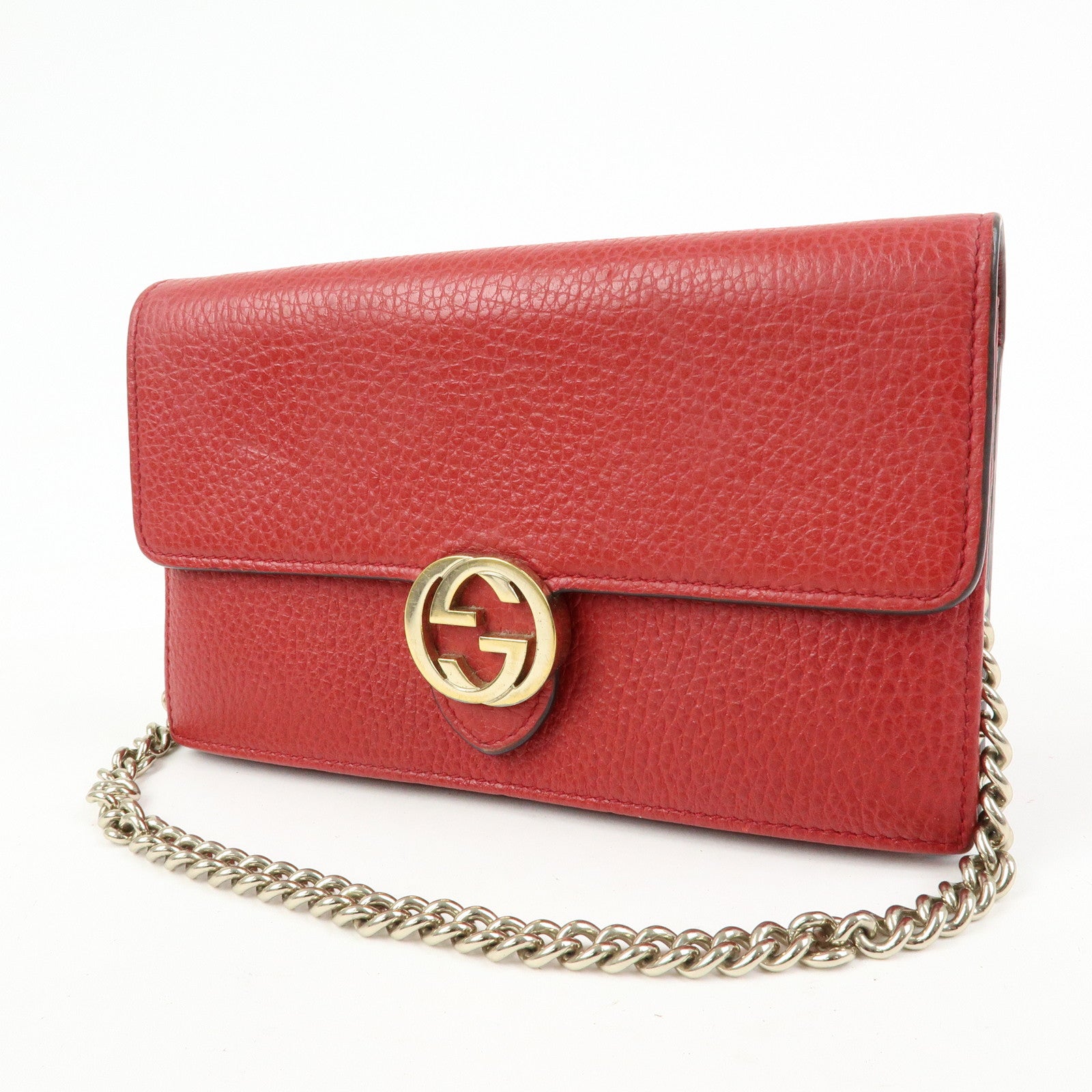 GUCCI Interlocking G Leather Chain Wallet Shoulder Bag Red 510314