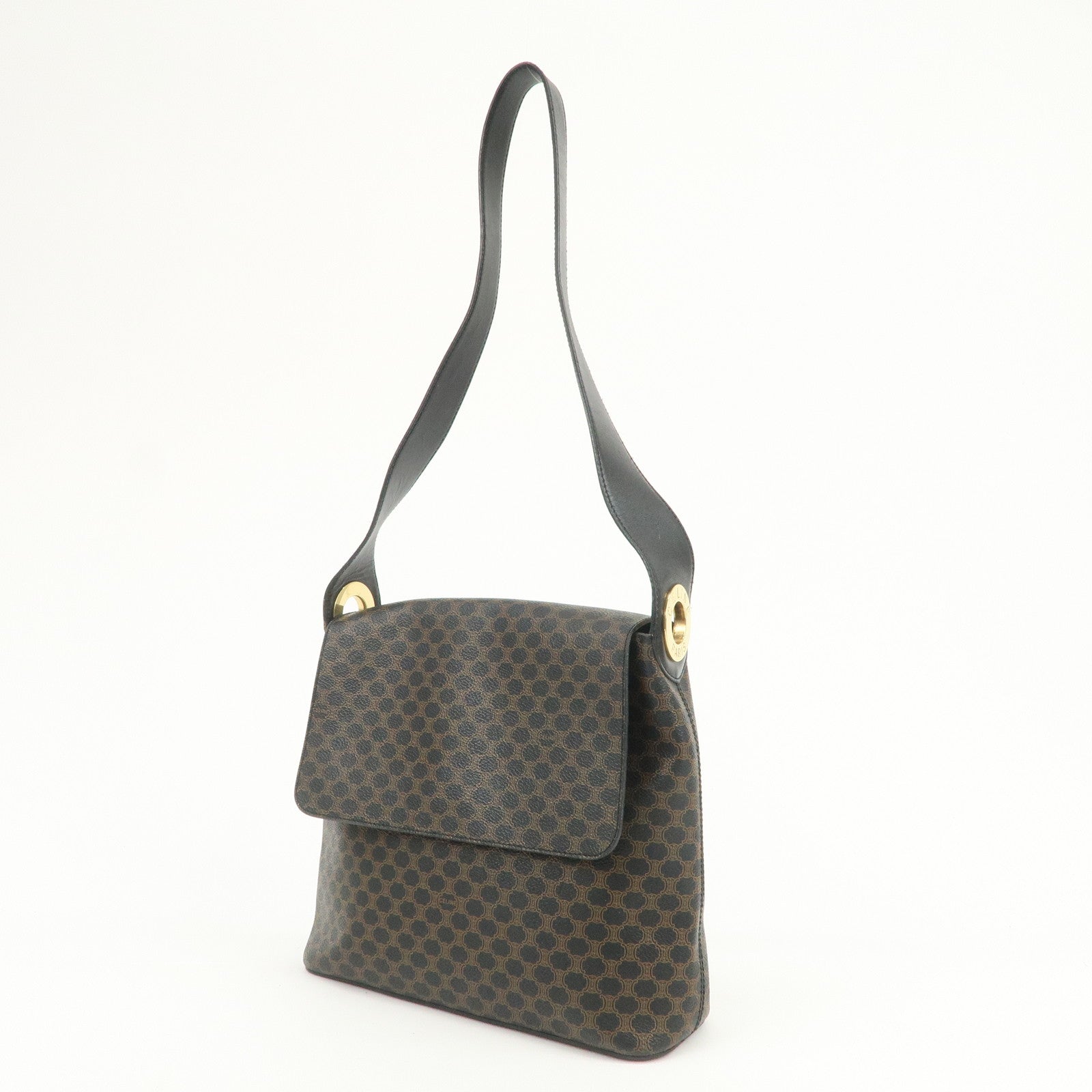 CELINE Macadam PVC Leather Shoulder Bag Hand Bag Black Brown