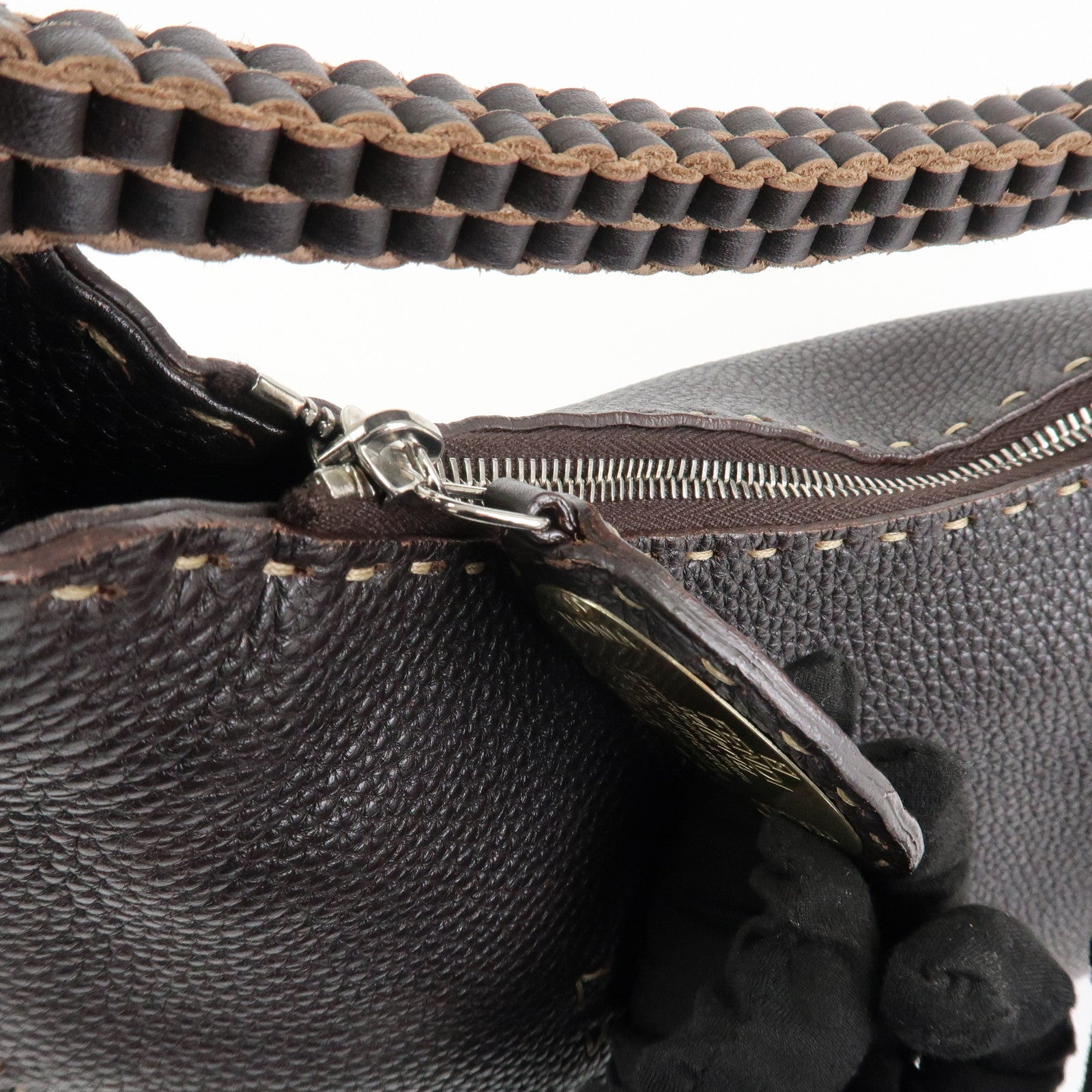 FENDI Selleria Leather Shoulder Bag Hand Bag Brown 8BR582 Used