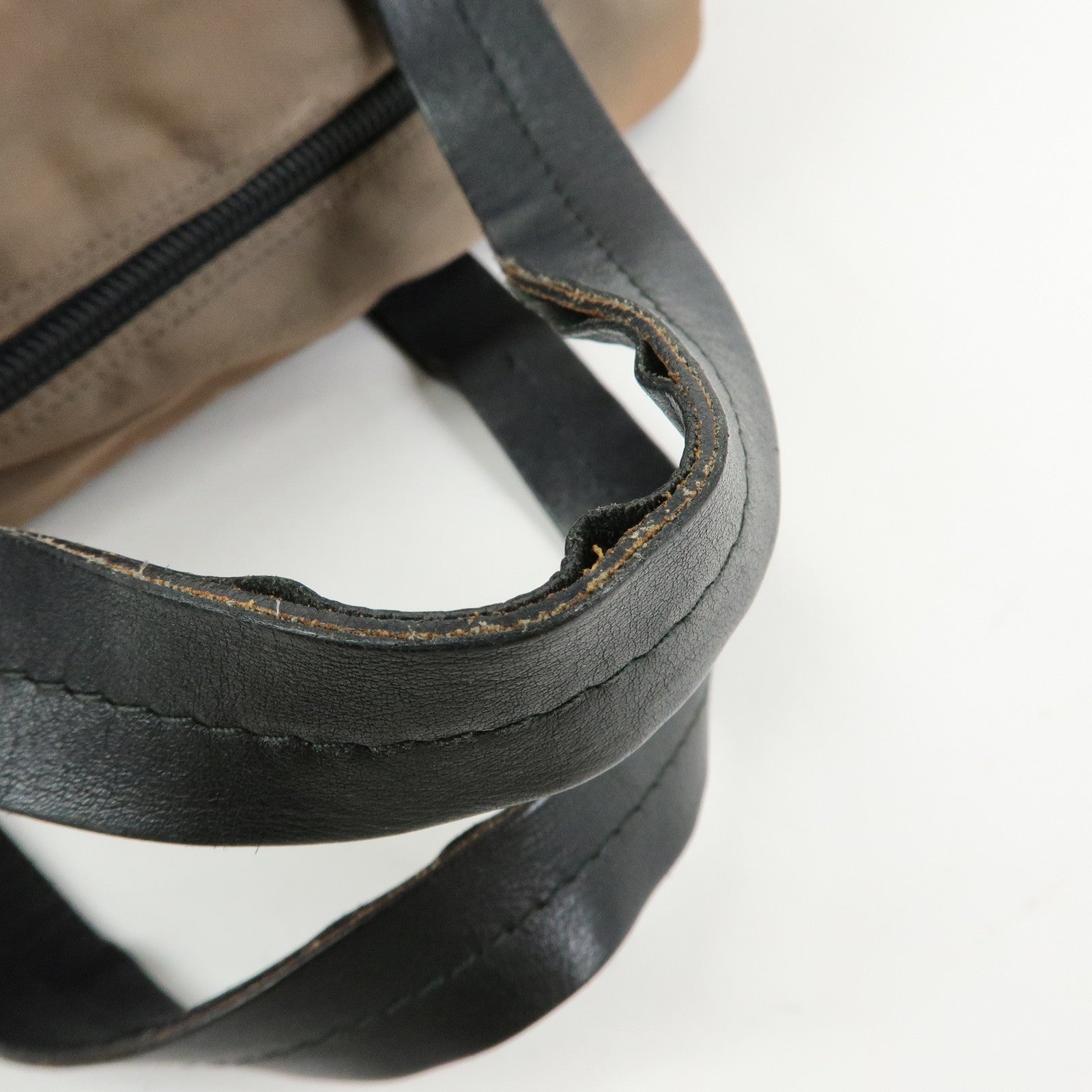 PRADA Triangle Logo Nylon Leather Hand Bag Brown Black