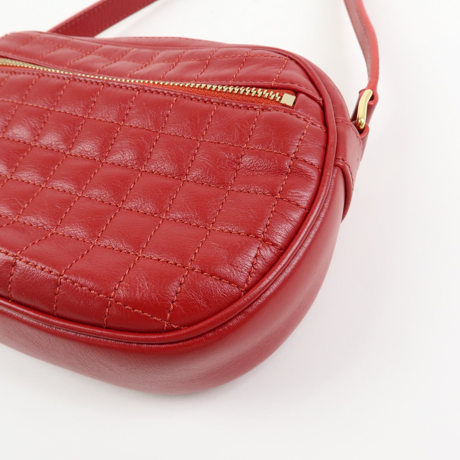 CELINE Leather Shoulder Bag Crossbody Bag C Charm Red
