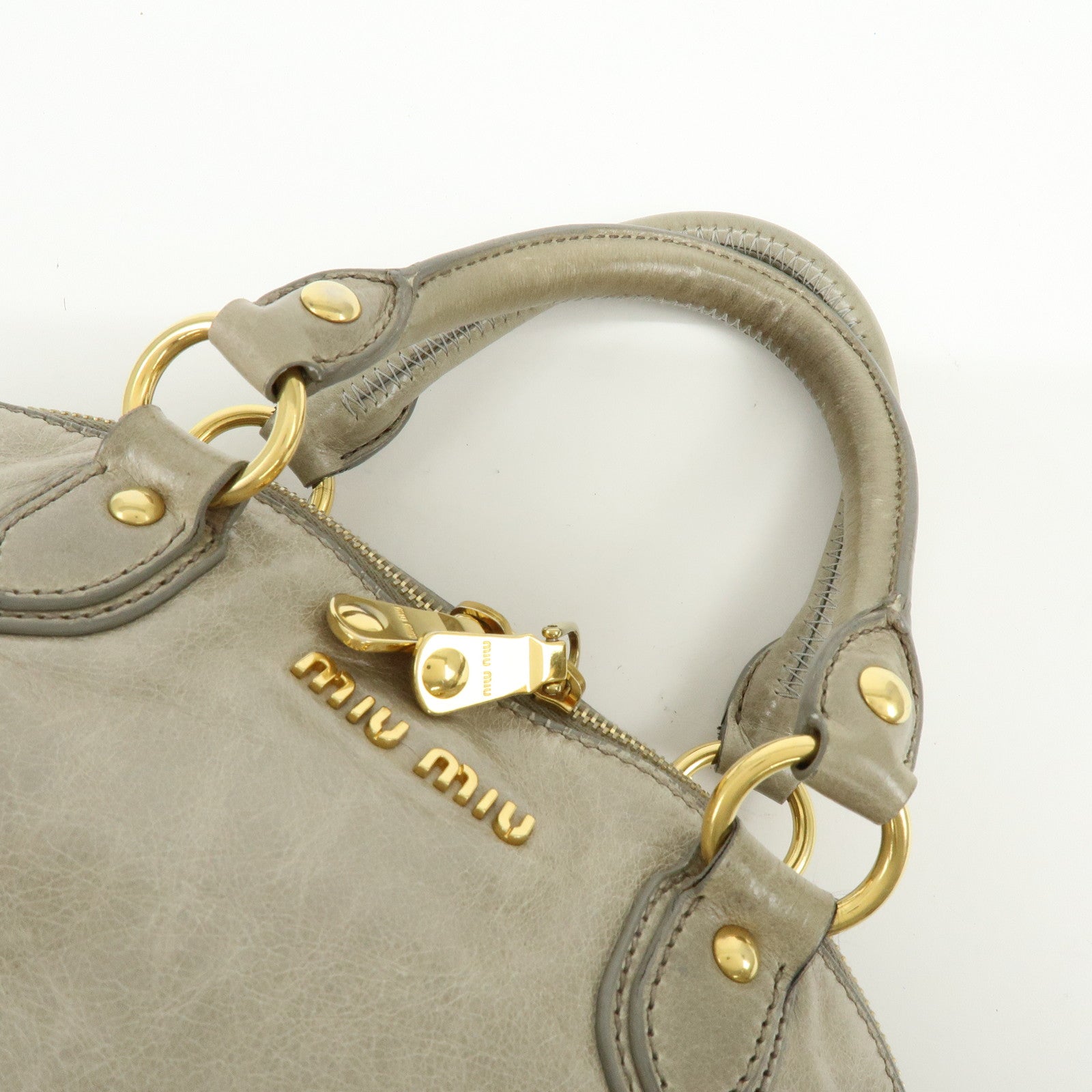 MIU MIU Leather Ribbon 2Way Bag Hand Bag Shoulder Bag Gray