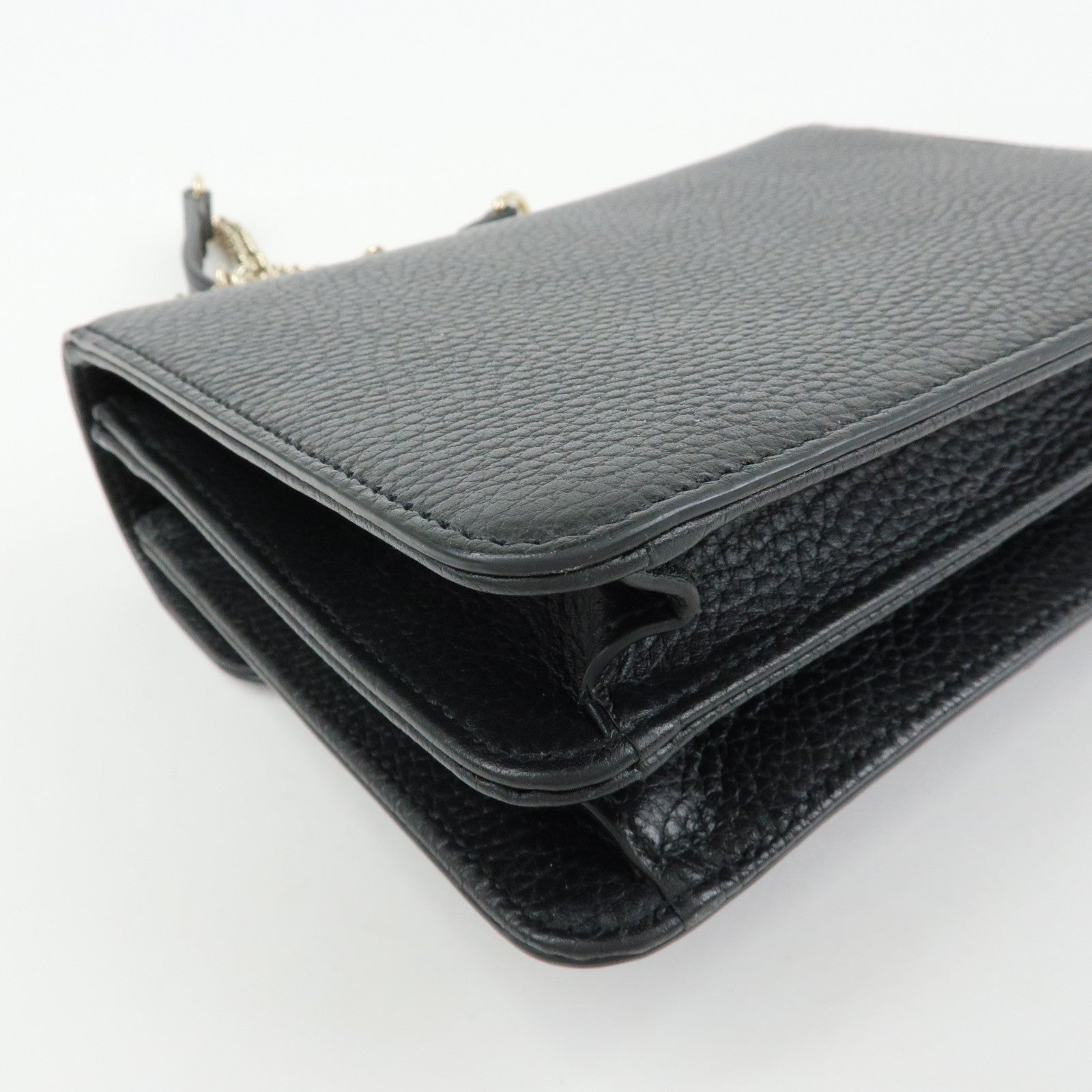 GUCCI Interlocking G Leather Chain Flap Shoulder Bag Black 510304
