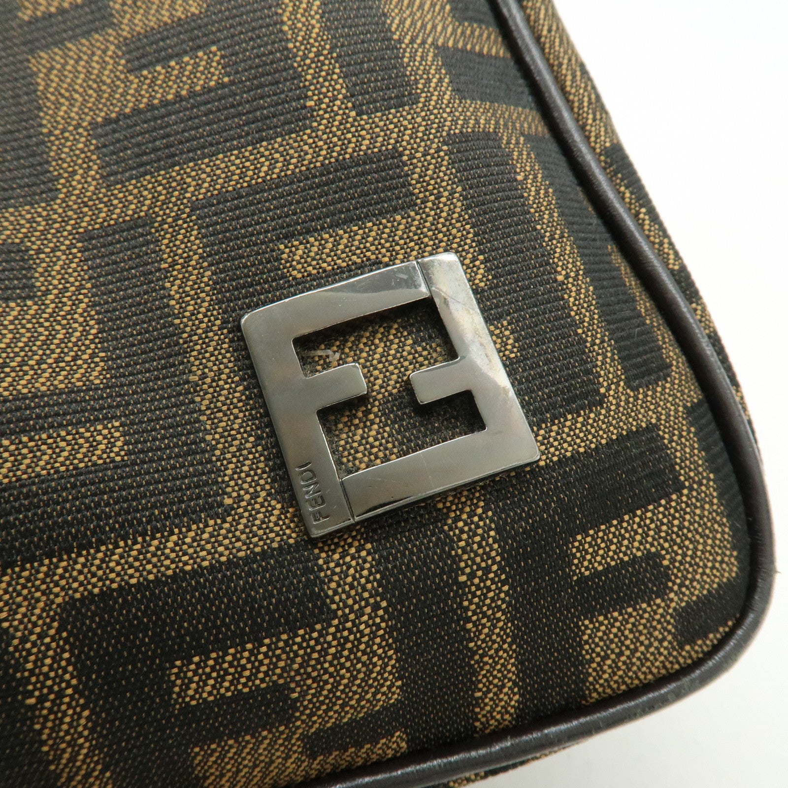 FENDI Zucca Canvas Leather Hand Bag Shoulder Bag Brown Black