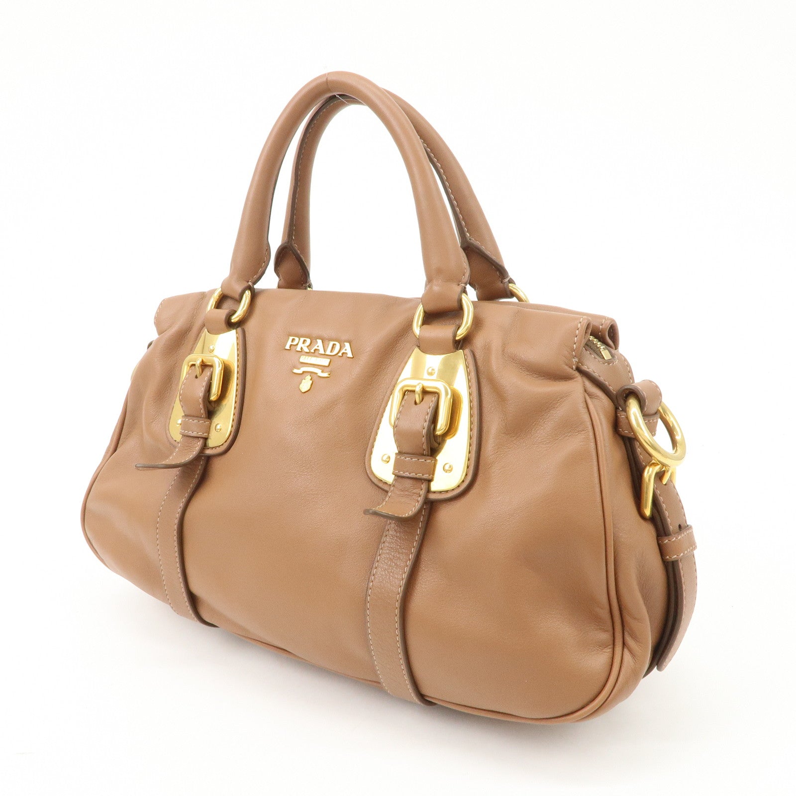 PRADA Leather 2Way Bag Hand Bag Shoulder Bag Brown BN2435 Used