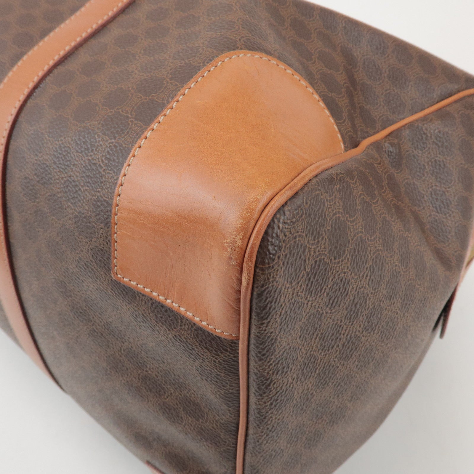 CELINE Macadam PVC Leather 2Way Boston Bag Hand Shoulder Bag Brown