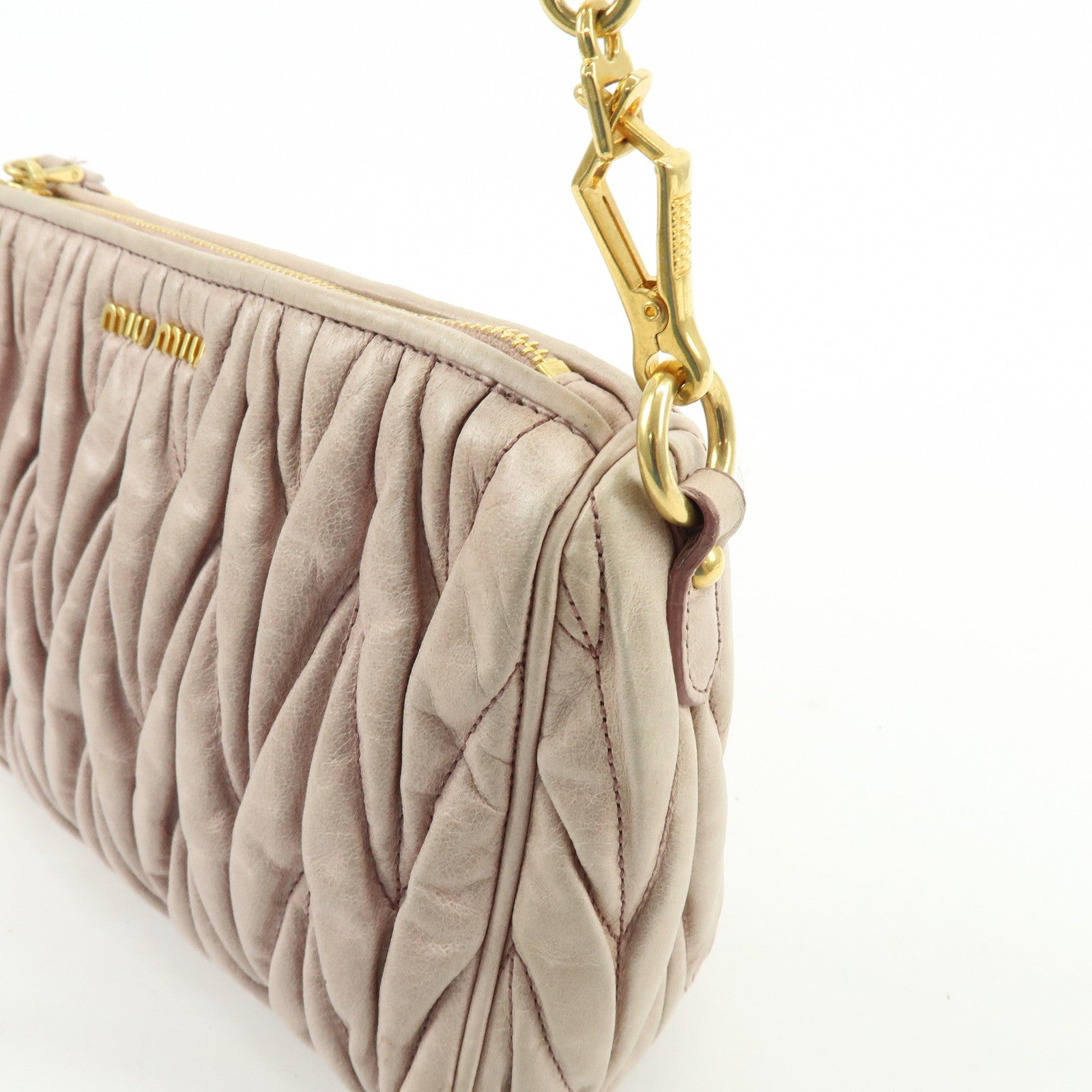 MIU MIU Matelasse Shoulder Bag Hand Bag Pink Beige 5N1521