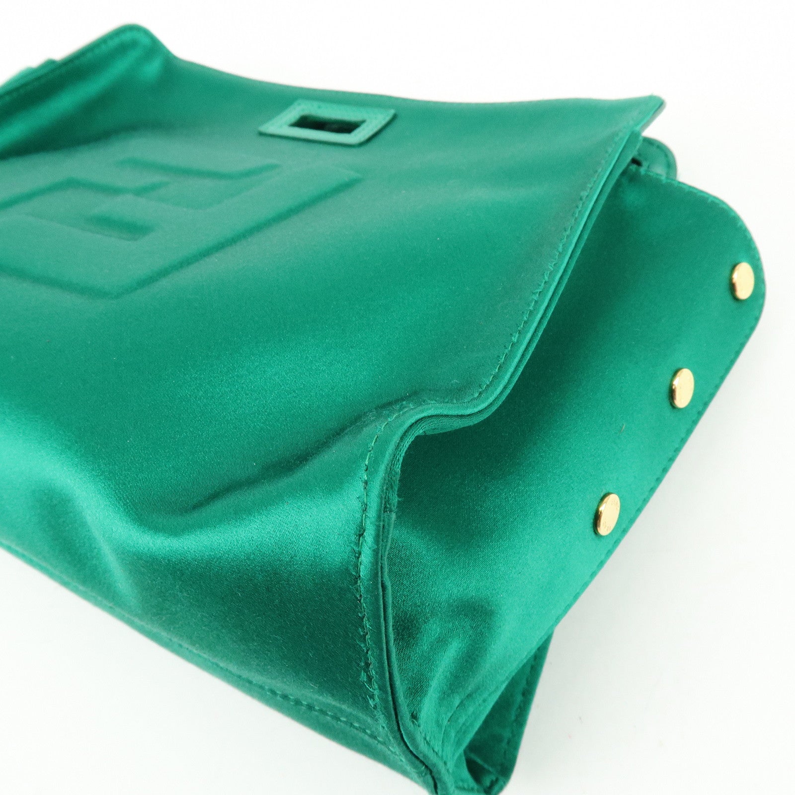 FENDI Satin Peekaboo Defender Hand Bag Cover Green 7AR717