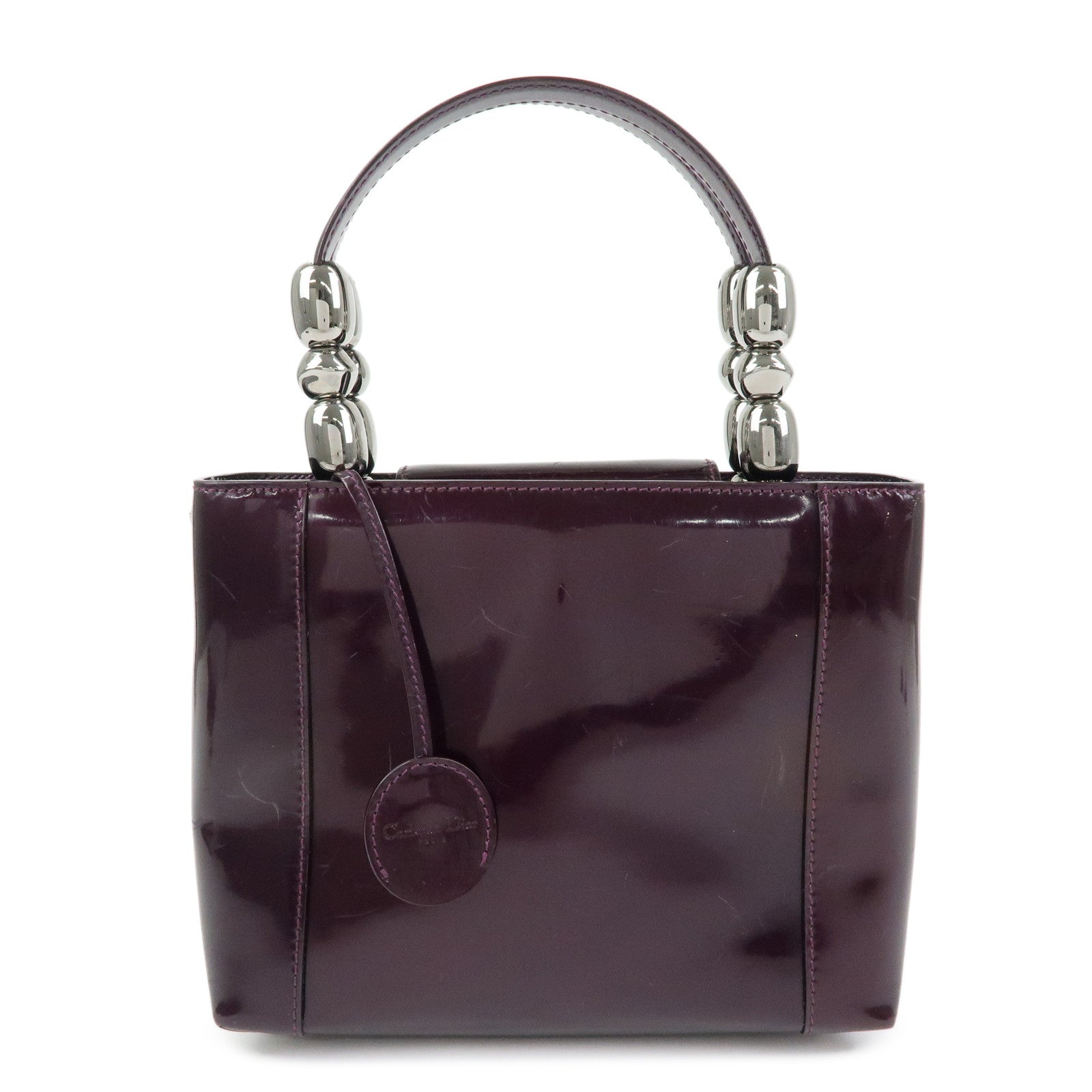 Christian Dior Maris Pearl Patent Leather Tote Bag Hand Bag Purple