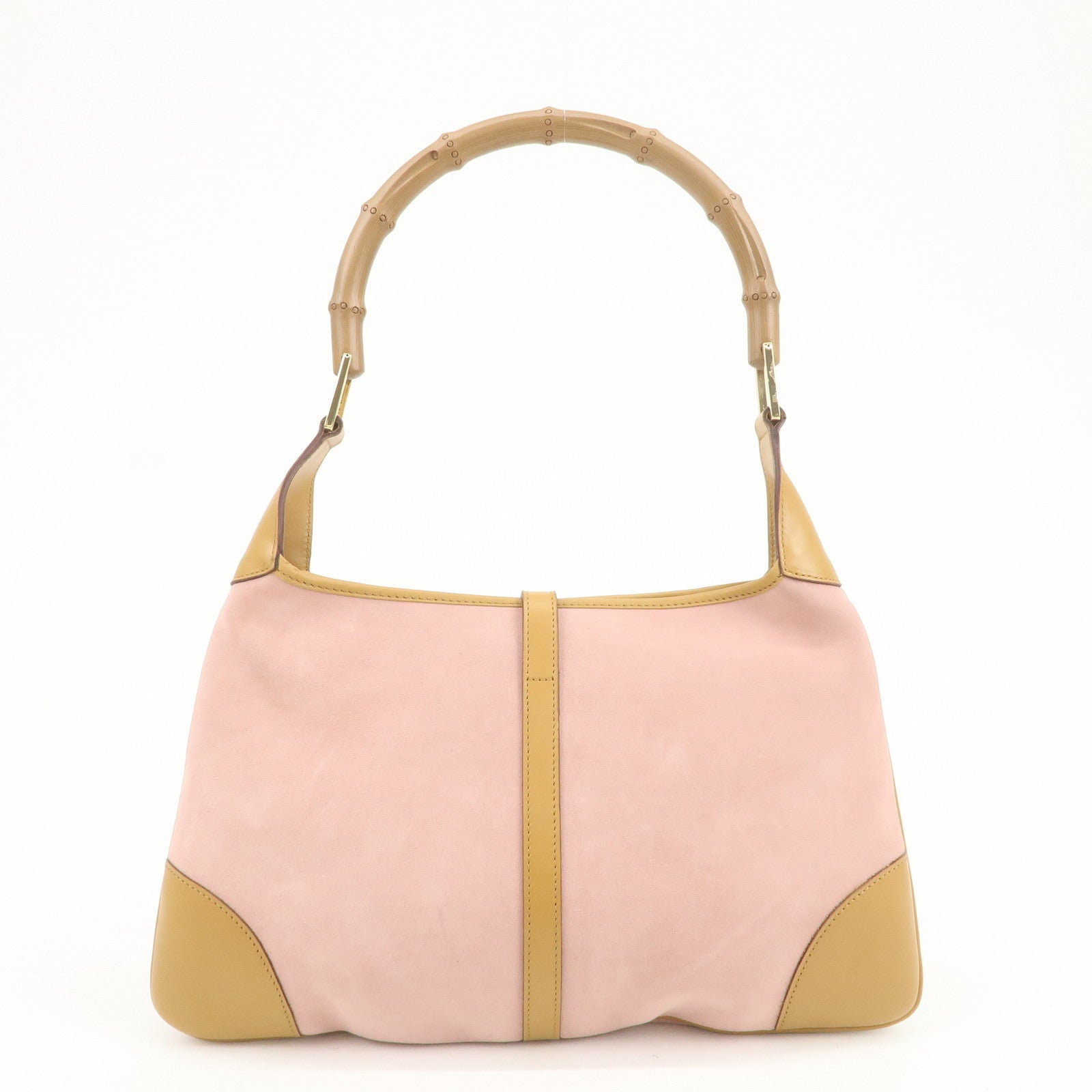 GUCCI Bamboo Kandinsky Suede Shoulder Bag Pink Beige 001.4060