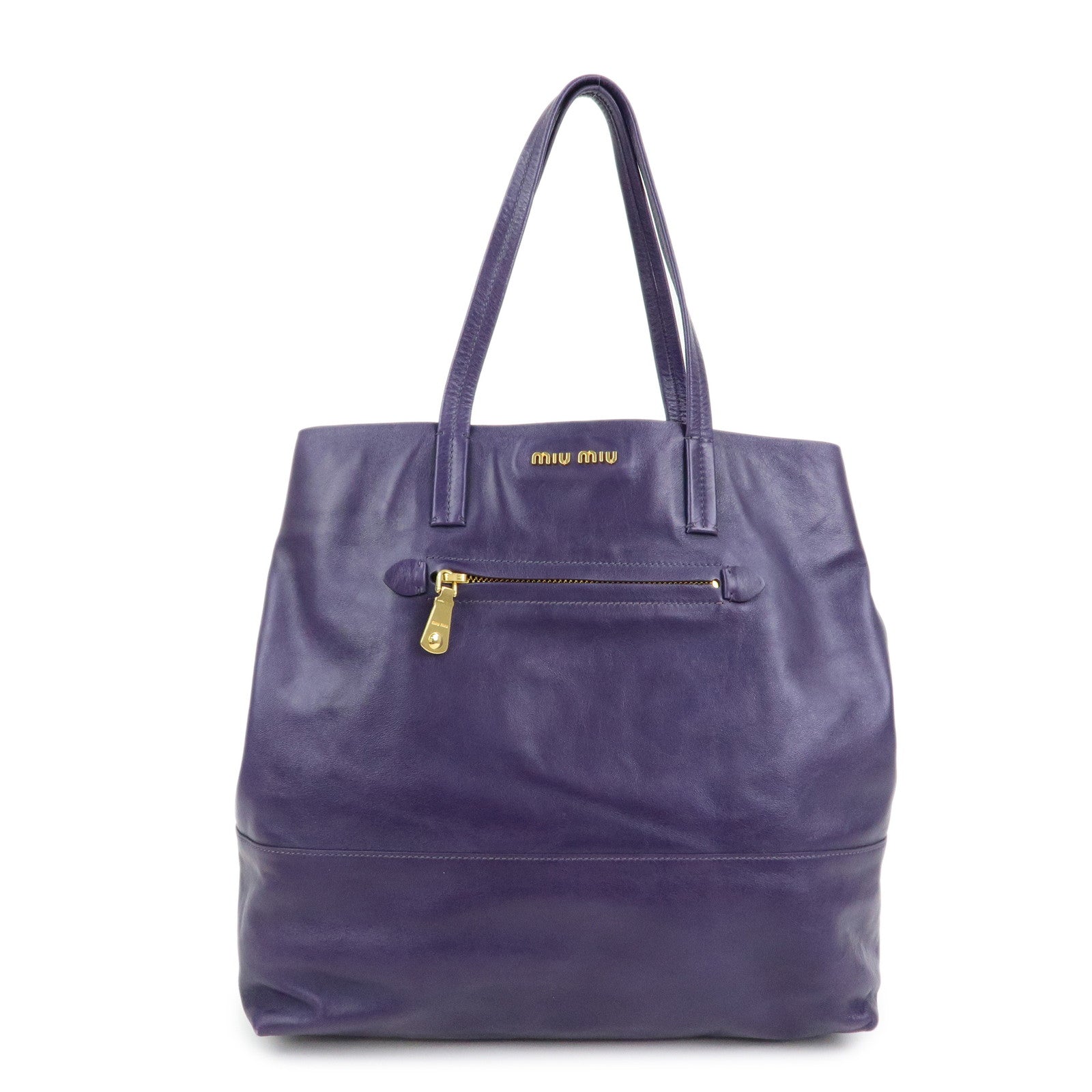 MIU MIU Soft Leather Shopping Tote Bag Shoulder Bag Purple RR1820