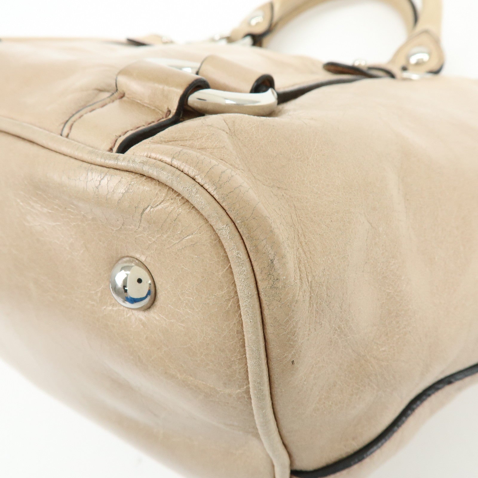 MIU MIU Leather 2Way Bag Hand Bag Shoulder Bag Beige RN0685