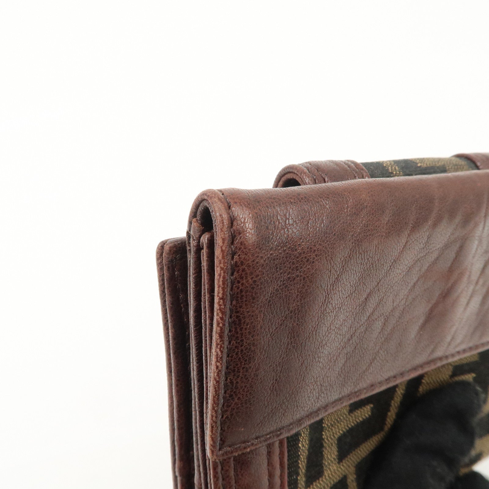 FENDI Zucca Leather Canvas W Hook Bi-fold Wallet  Dark Brown 8M0160 Used