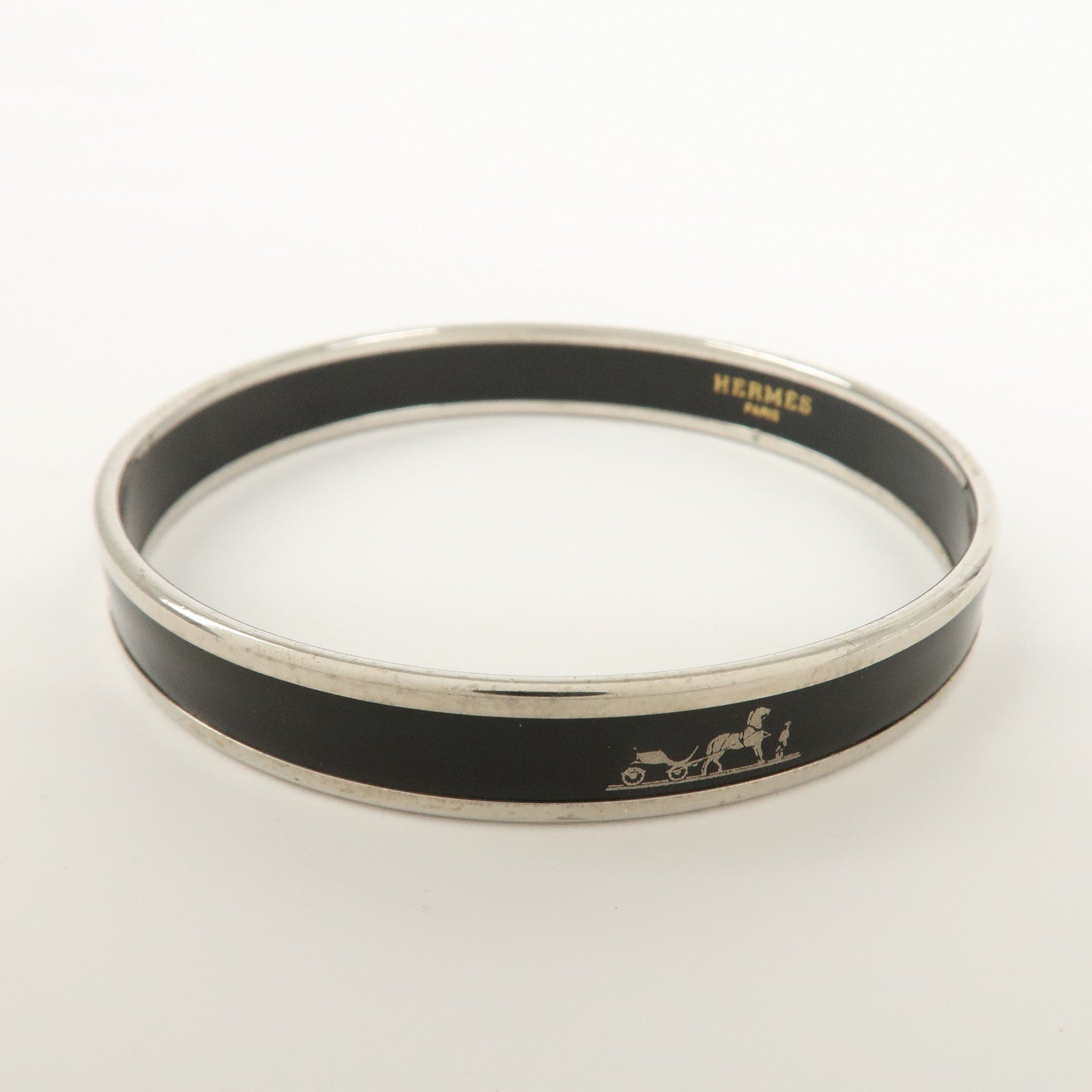 HERMES Email PM Metal Bracelet Bangle Black Silver