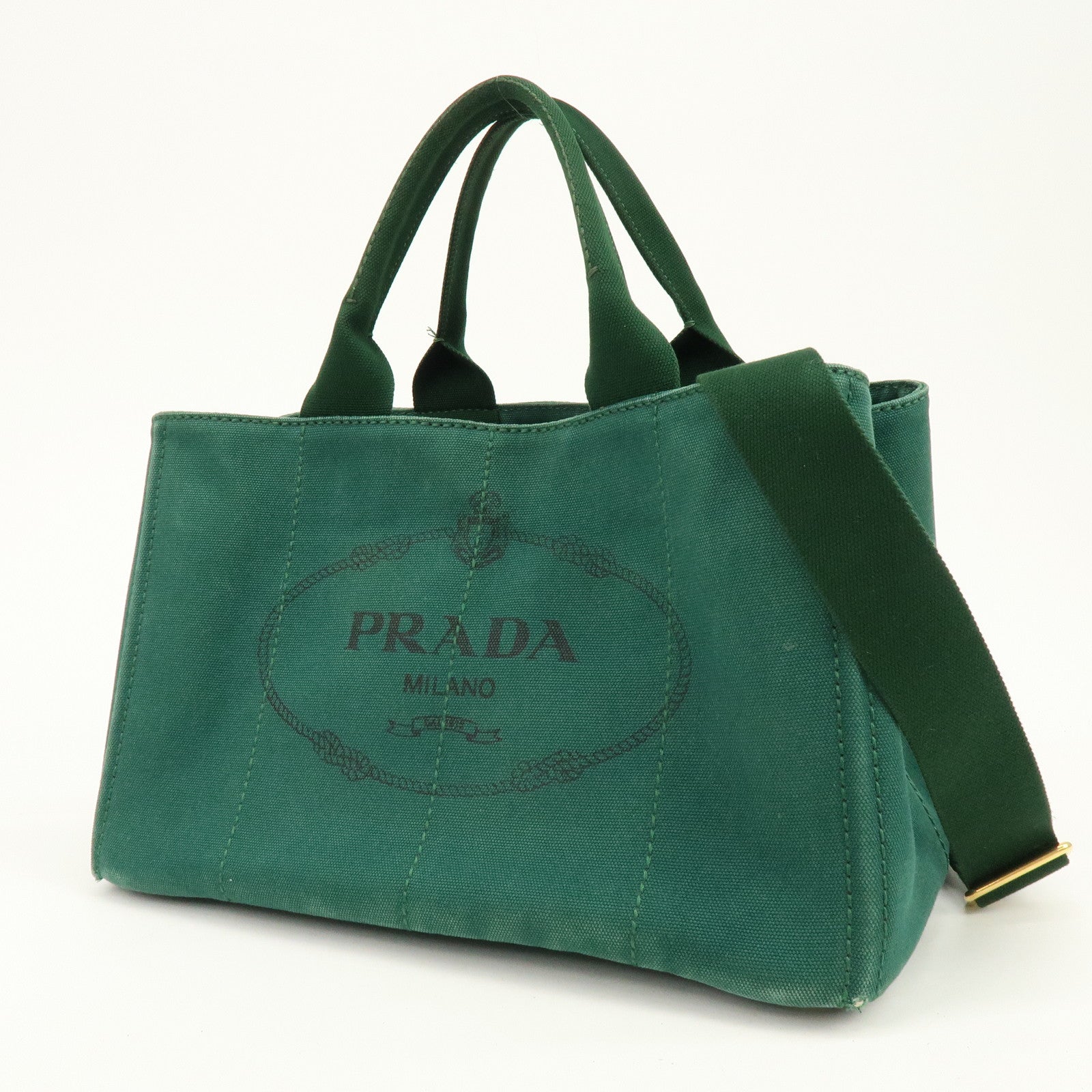 PRADA Triangle Logo Canapa Canvas 2Way Bag Shoulder Hand Bag Green