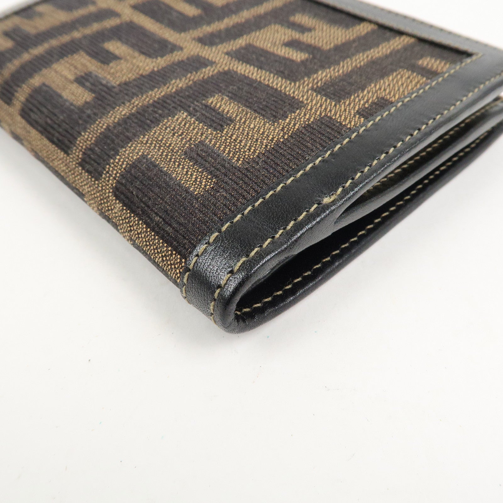 FENDI Zucca Kiss Lock Canvas Leather Bi-fold Wallet Brown 30207