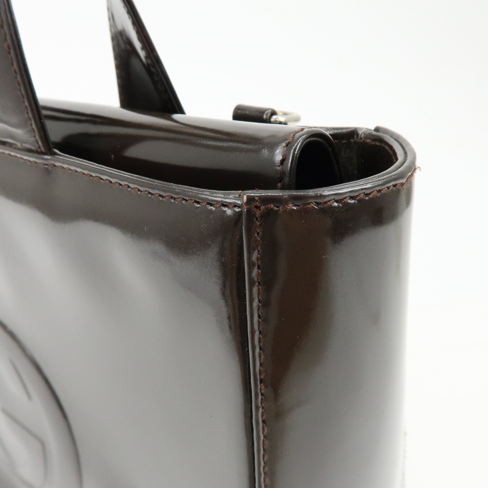 GUCCI Interlocking G Patent Leather 2Way Bag Dark Brown 000・2058