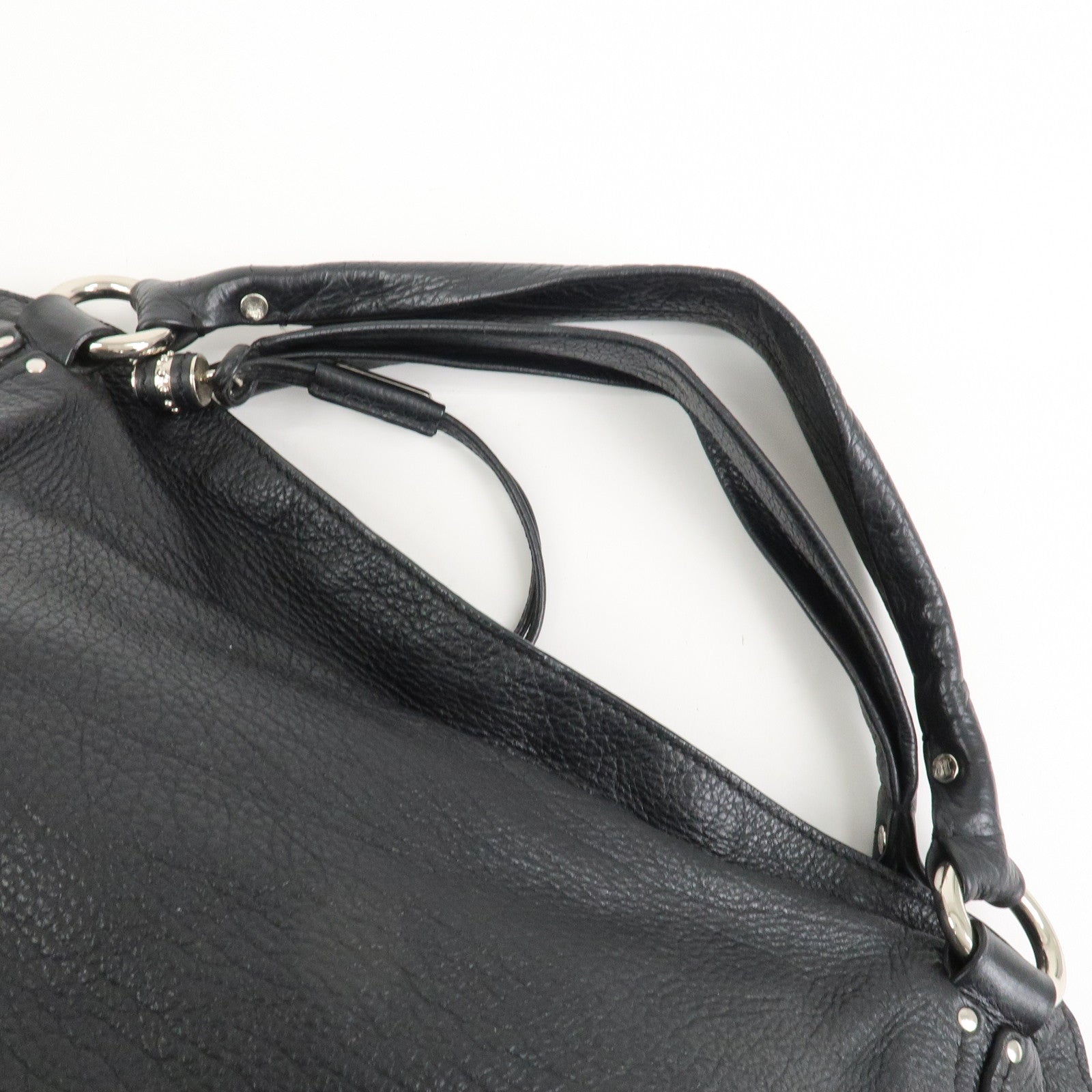 CELINE  Leather Hand Bag Shoulder Bag Black Silver HDW Used