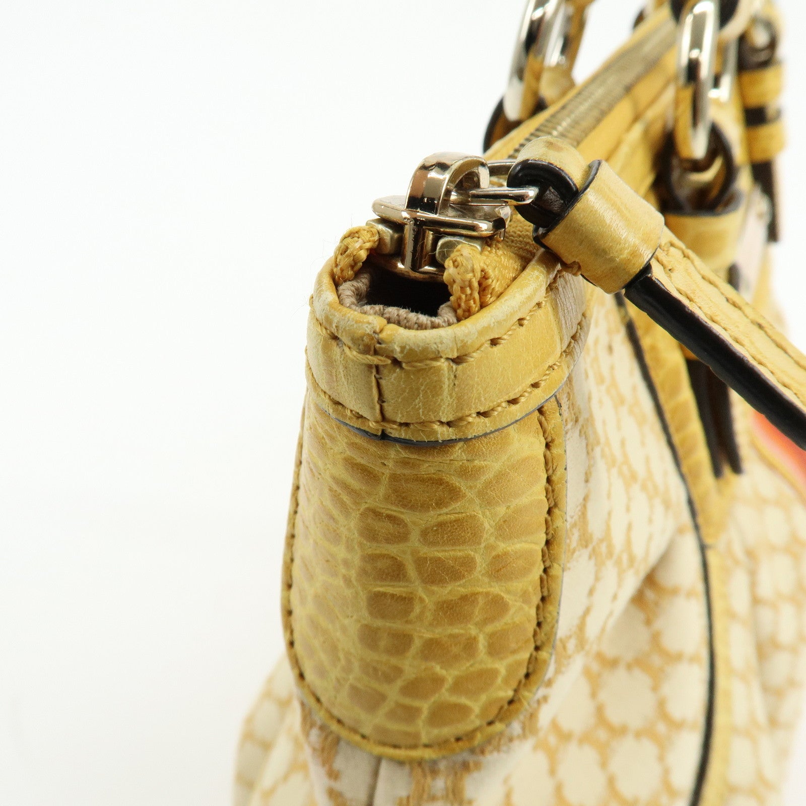 CELINE Macadam Embossed Leather Tote Bag Shoulder Bag Yellow Beige