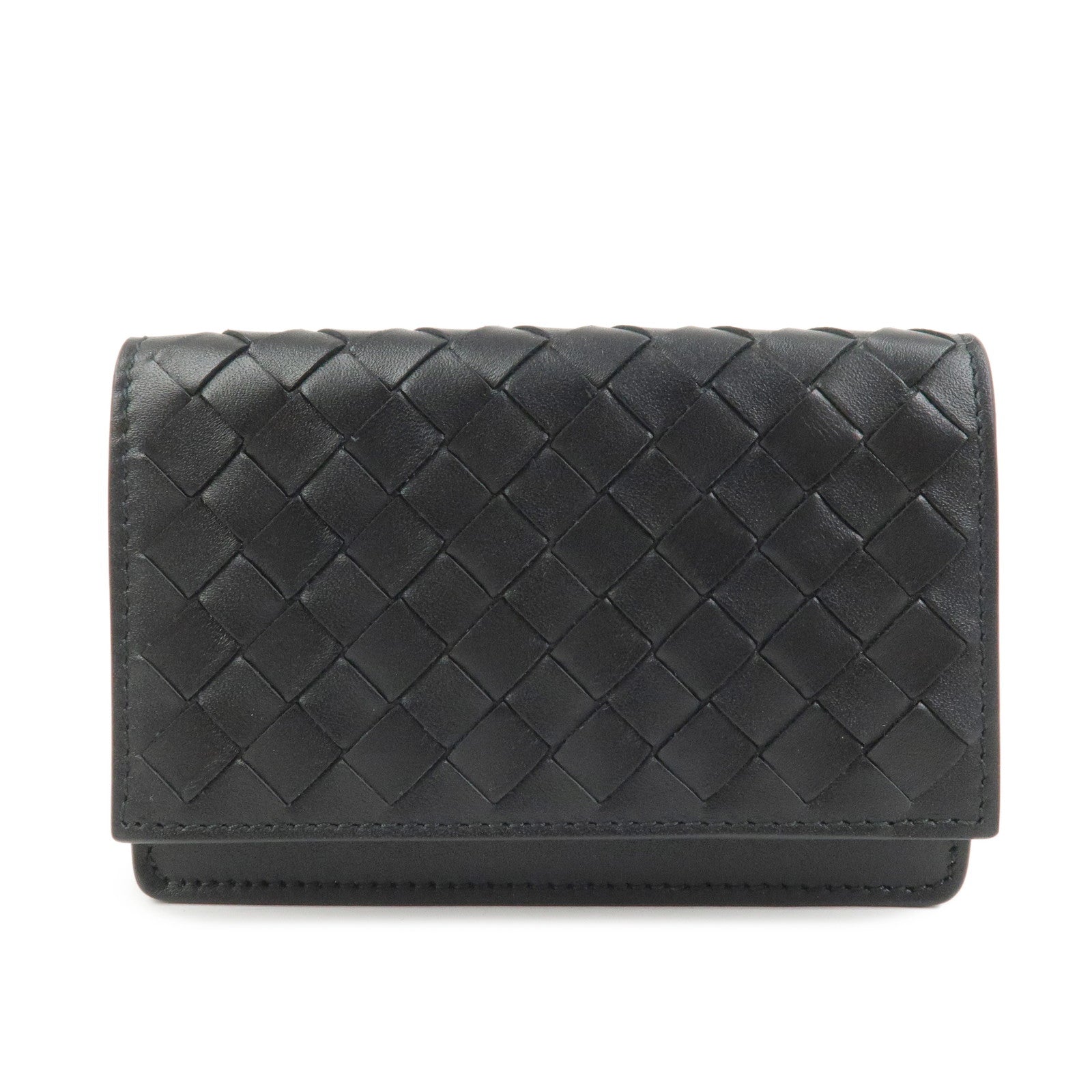 BOTTEGA VENETA Intrecciato Leather Card Case Card Holder Black