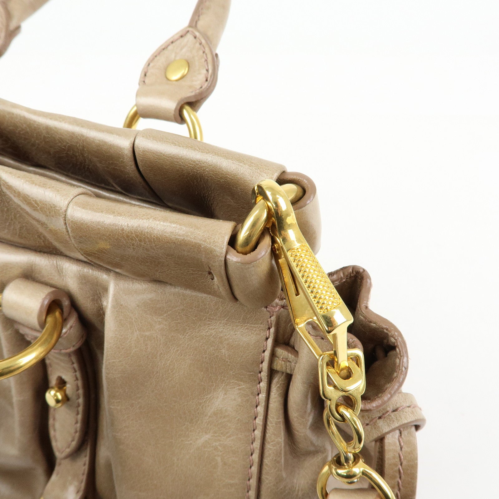 MIU MIU Logo Leather 2Way Bag Hand Bag Shoulder Bag Beige RN0647