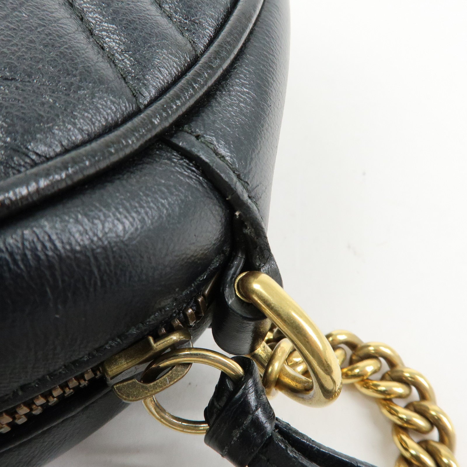 GUCCI GG Marmont Leather Chain Shoulder Round Bag Black 550154