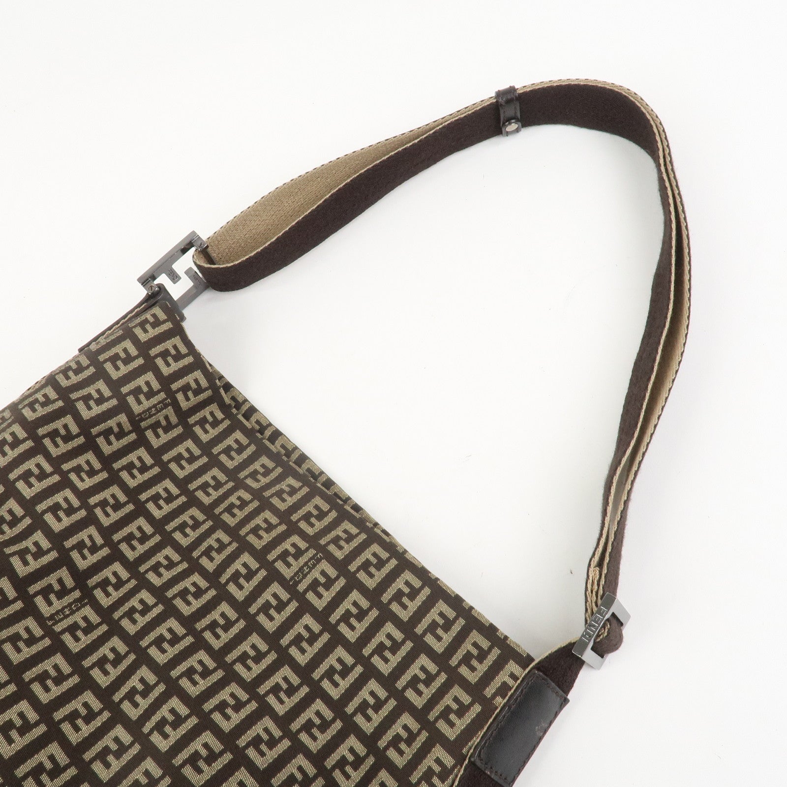 FENDI Zucchino Canvas Shoulder Bag Crossbody Bag Brown 8BR318