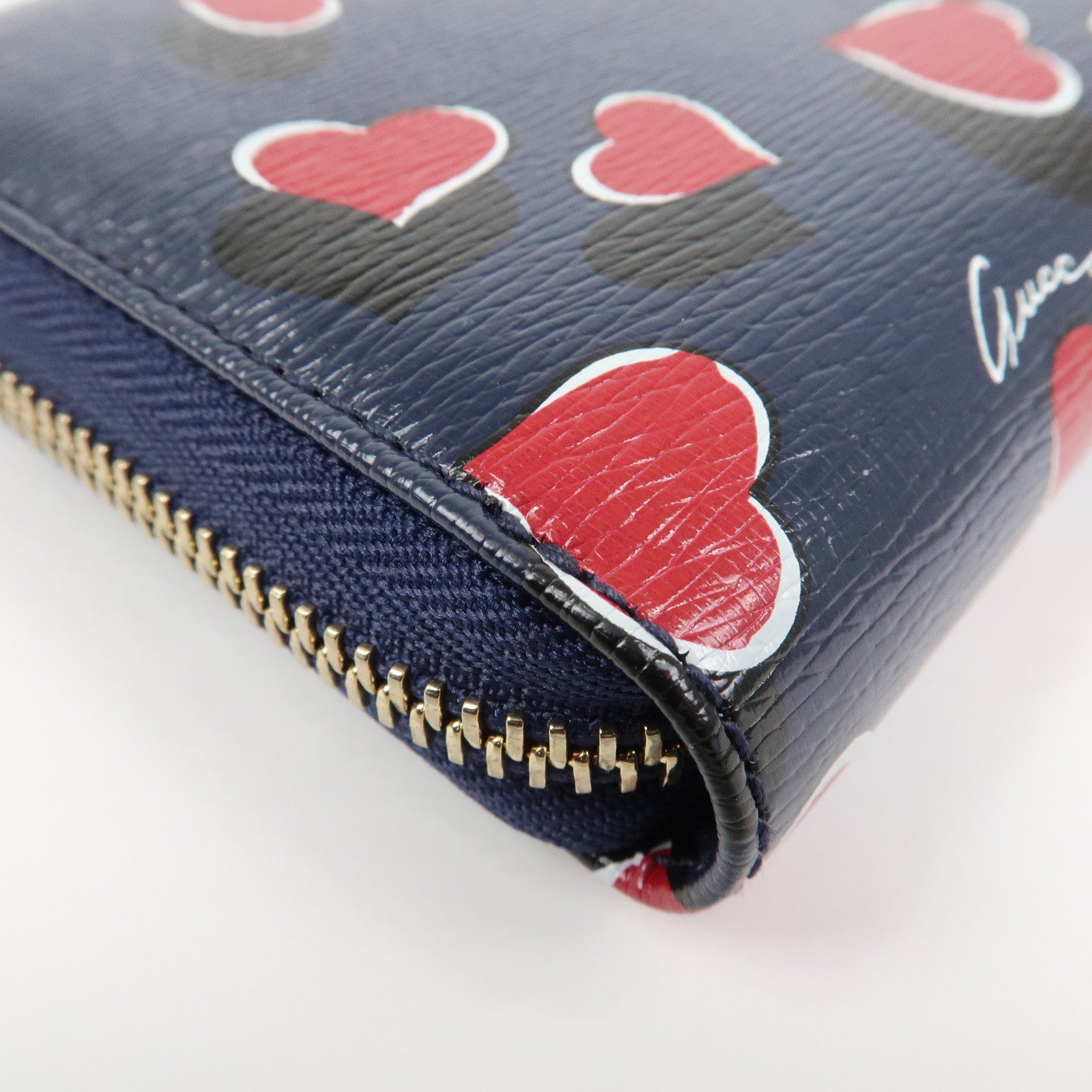 GUCCI Interlocking G Round Zippy Long Wallet Heart Navy 309705