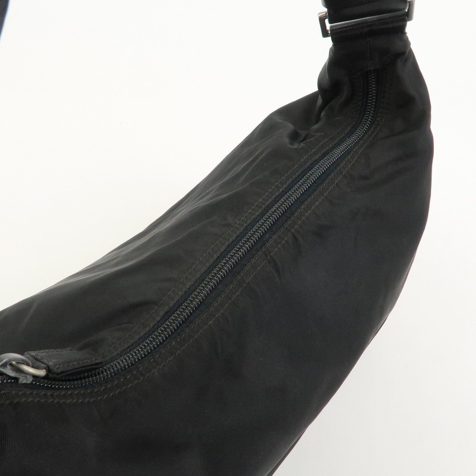 PRADA Triangle Logo Nylon Leather Shoulder Bag Hand Bag Black