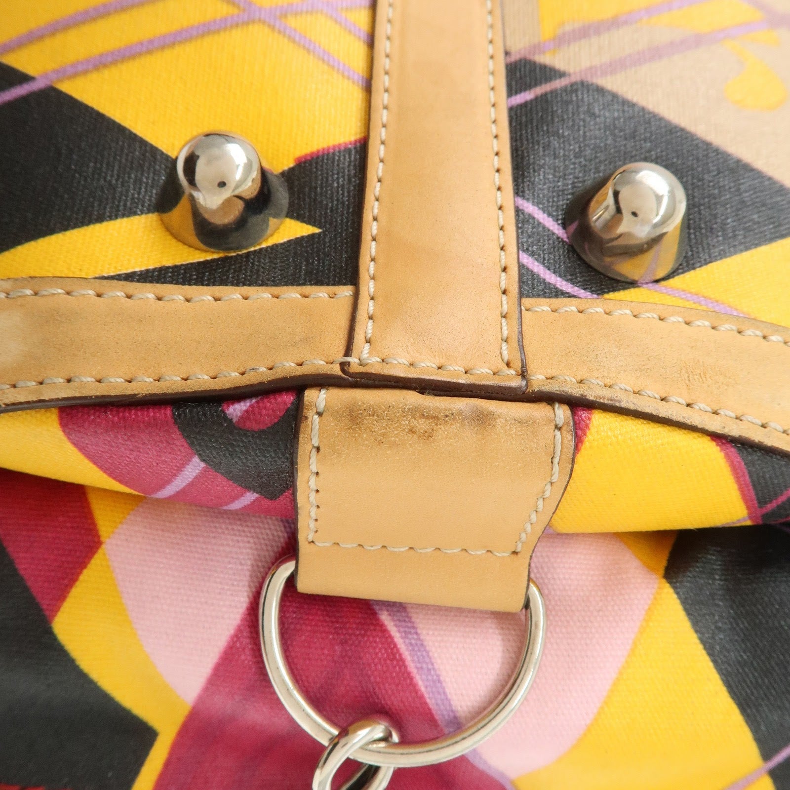 Christian Dior PVC Leather 2Way Bag Boston Bag Yellow Pink Brown