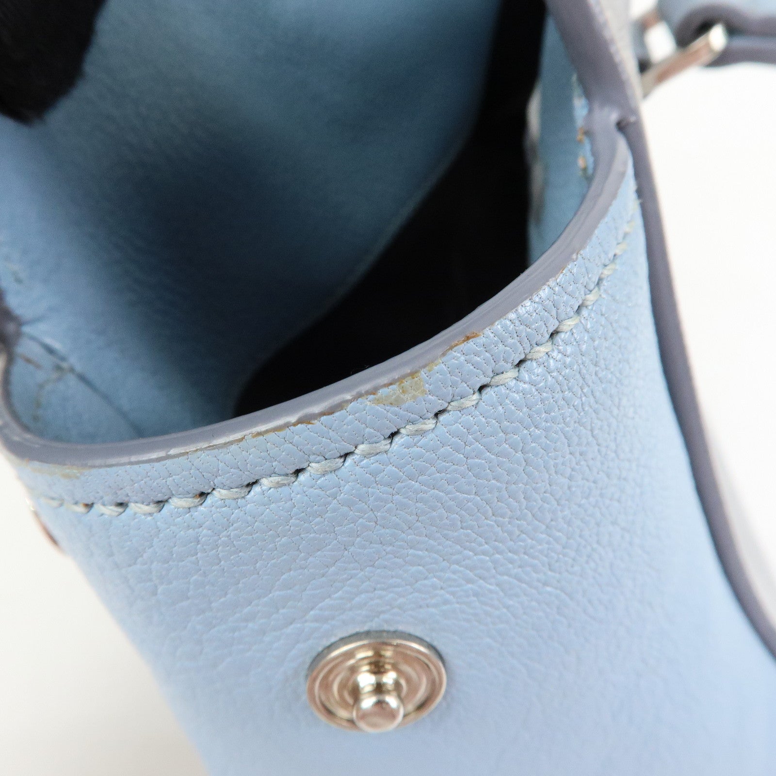 MIU MIU Madras Leather 2Way Bag Hand Bag Gray Light Blue 5BB006