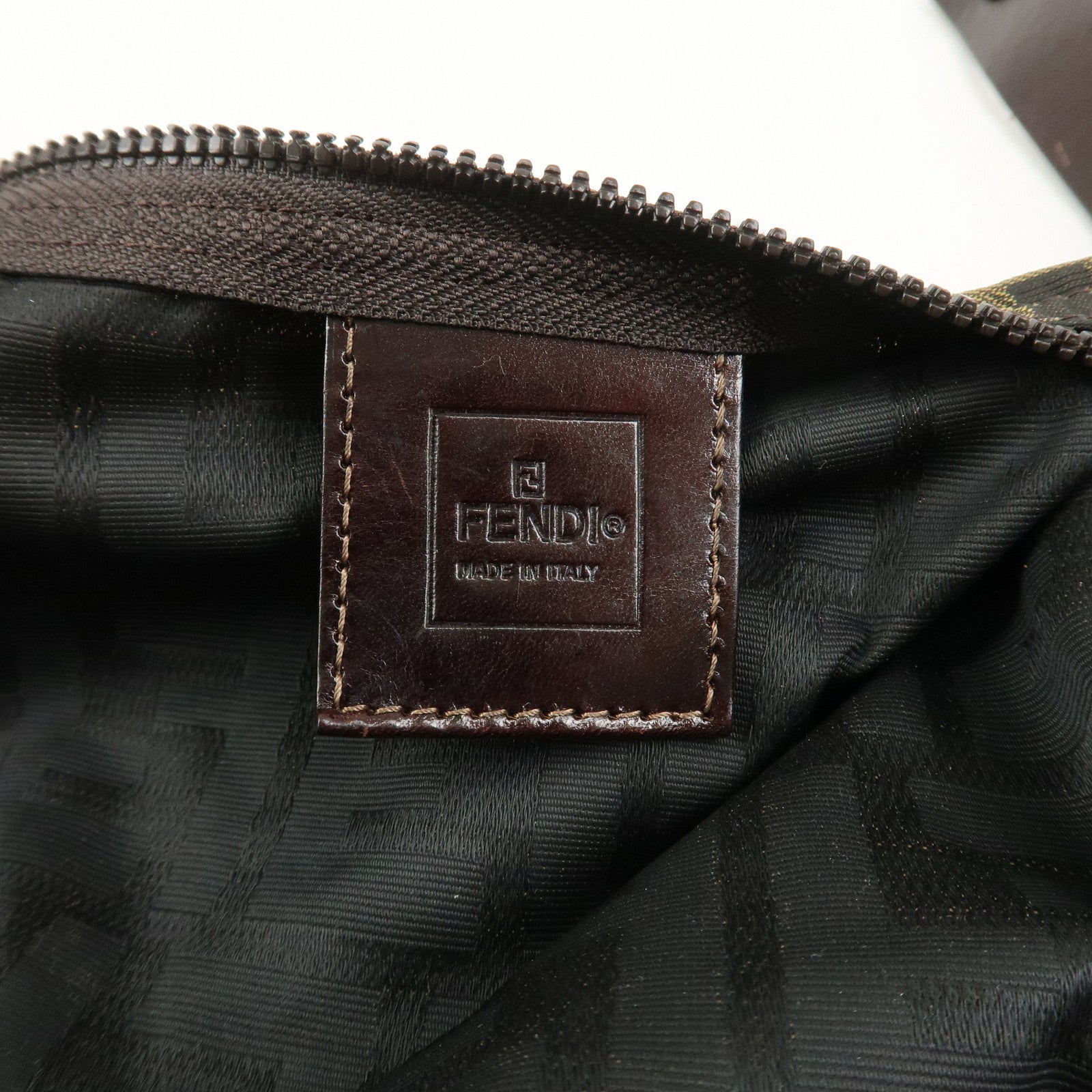 FENDI Zucca Canvas Leather Hand Bag Pouch Bag Brown Black 226540